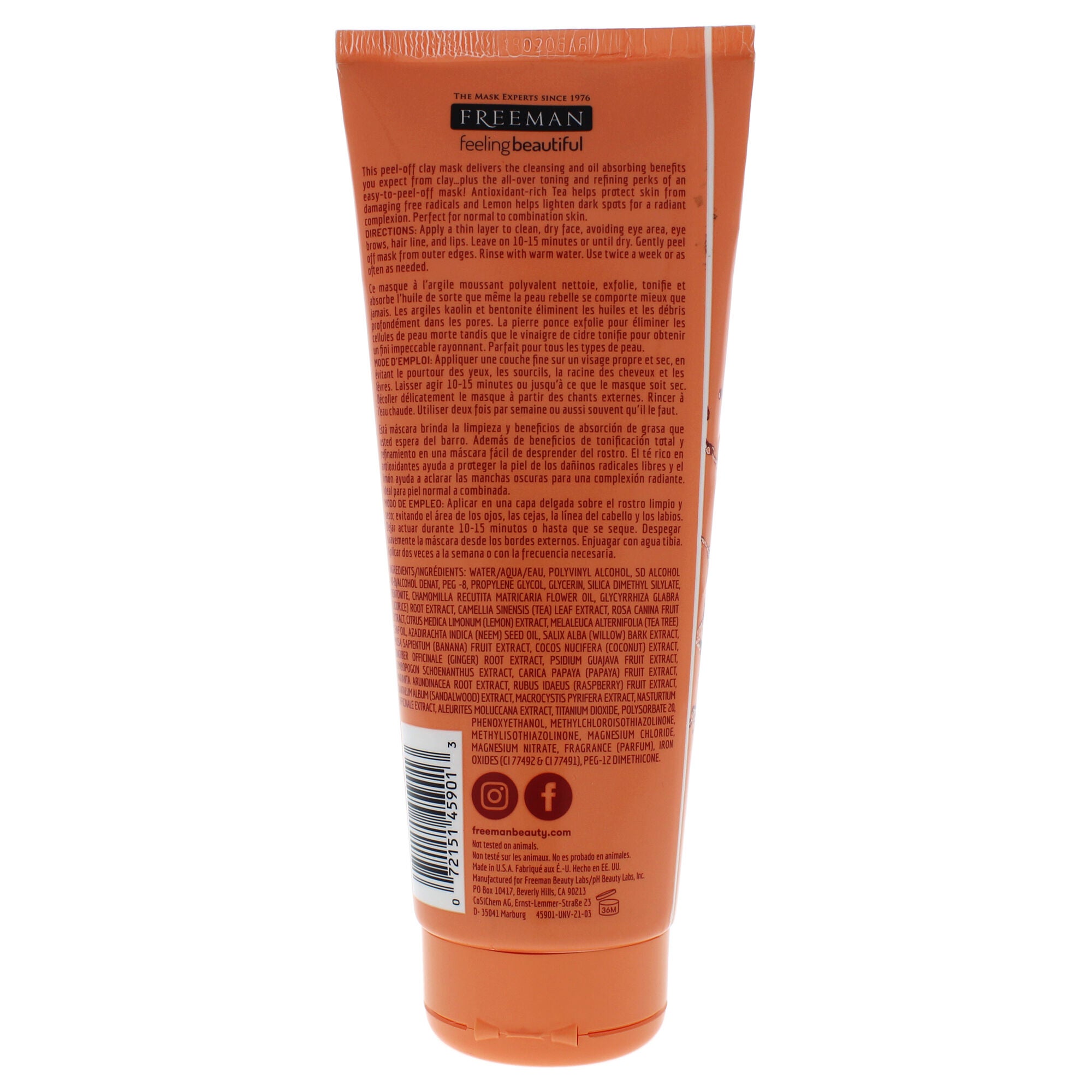 Feeling Beautiful Clearing Peel-Off Clay Mask Sweet Tea and Lemon by Freeman for Unisex - 6 oz Mask, See Description, alternate image number 1