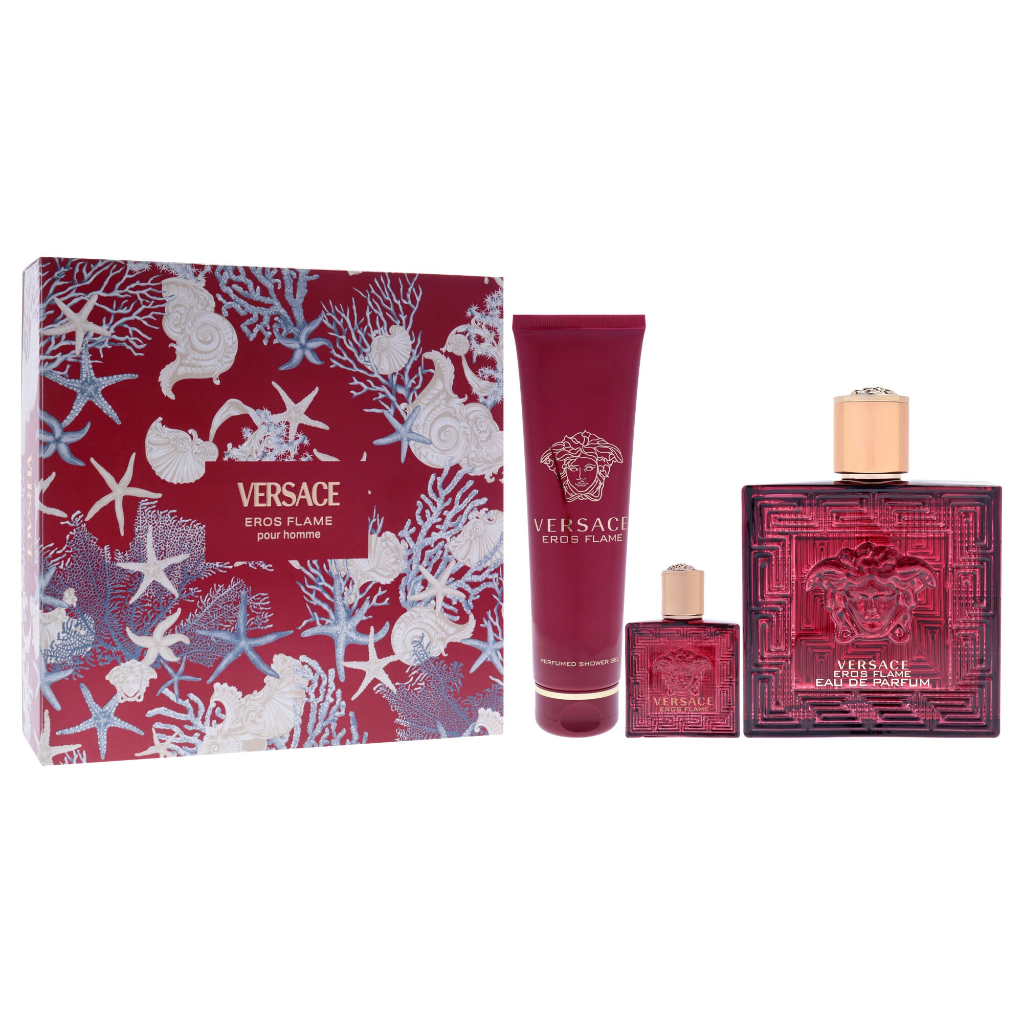 Versace Eros Flame by Versace for Men - 3 Pc Gift Set 3.4oz EDP Spray, 0.17oz EDP Spray (Mini), 5oz Bath and Shower Gel, Clear, alternate image number 2