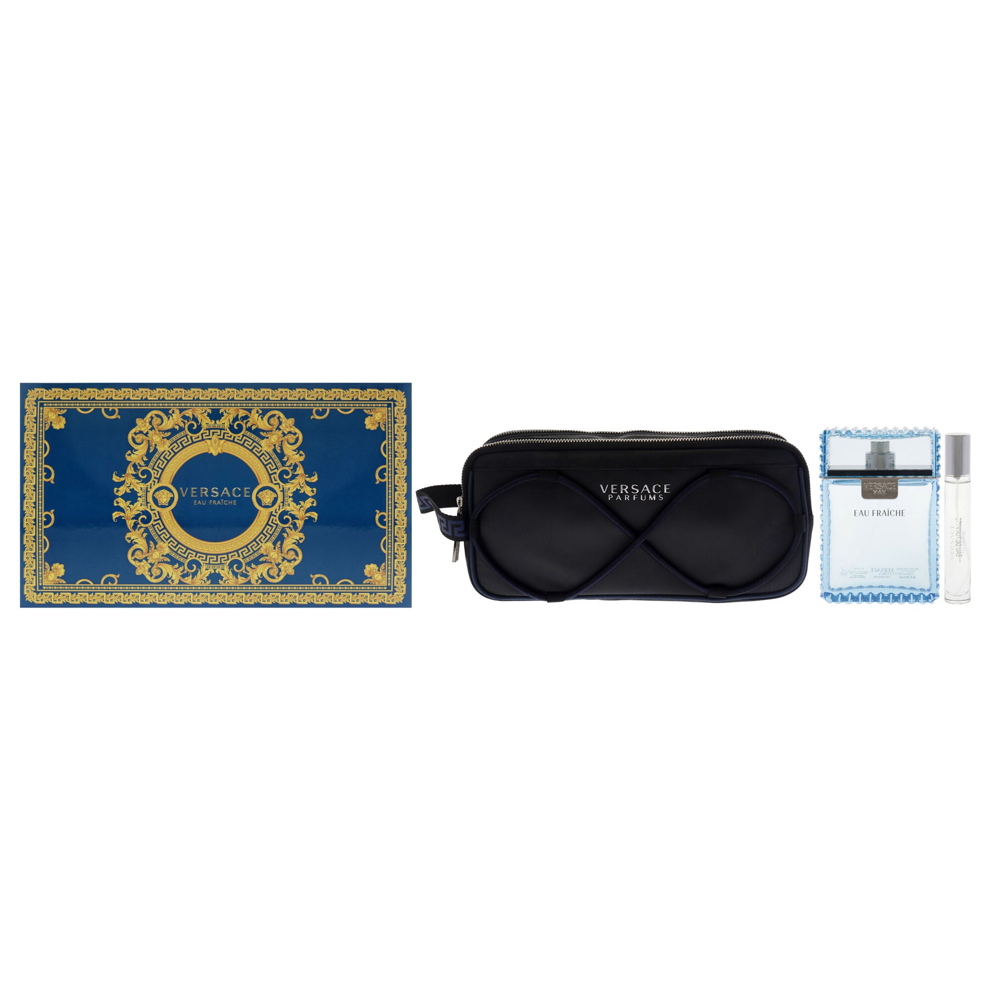 Versace Man Eau Fraiche by Versace for Men - 3 Pc Gift Set 3.4oz EDT Spray, 10ml EDT Spray (Mini), Pouch, See Description, hi-res image number 0