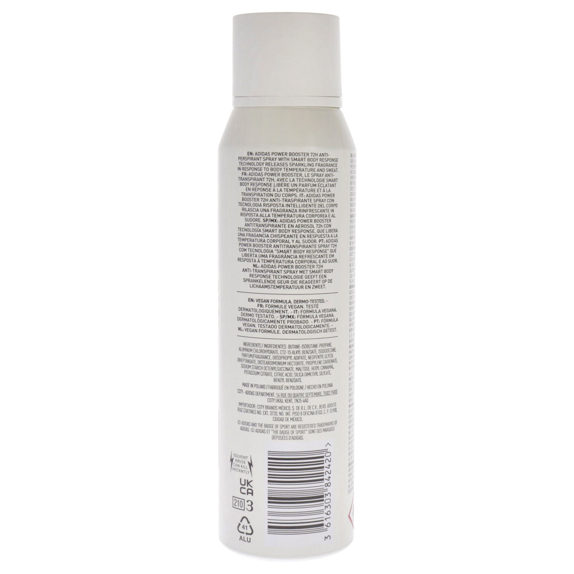 72H Anti-Perspirant - Power Booster by Adidas for Men - 5 oz Body Spray, See Description, alternate image number 2
