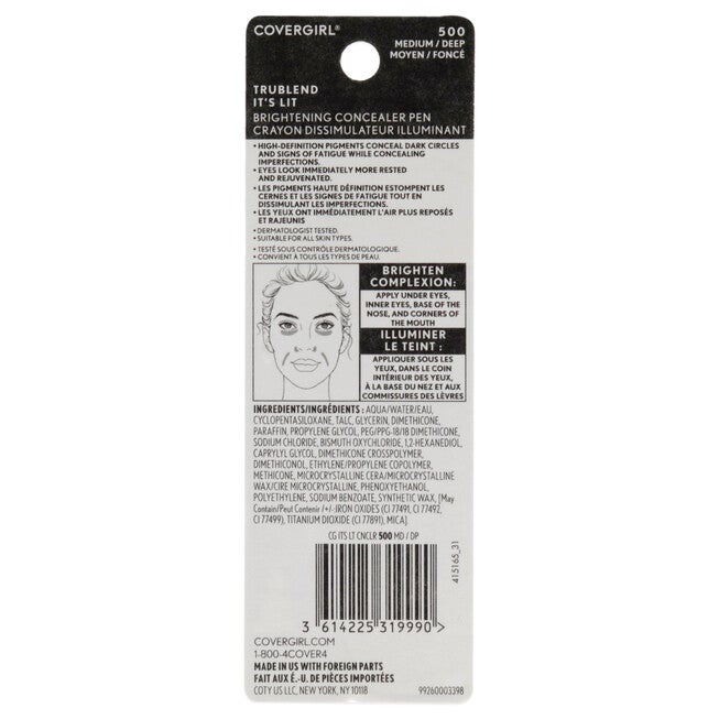 TruBlend Its Lit Brightening Concealer Pen - 500 Medium-Deep by CoverGirl for Women - 0.1 oz Concealer, NA, alternate image number null