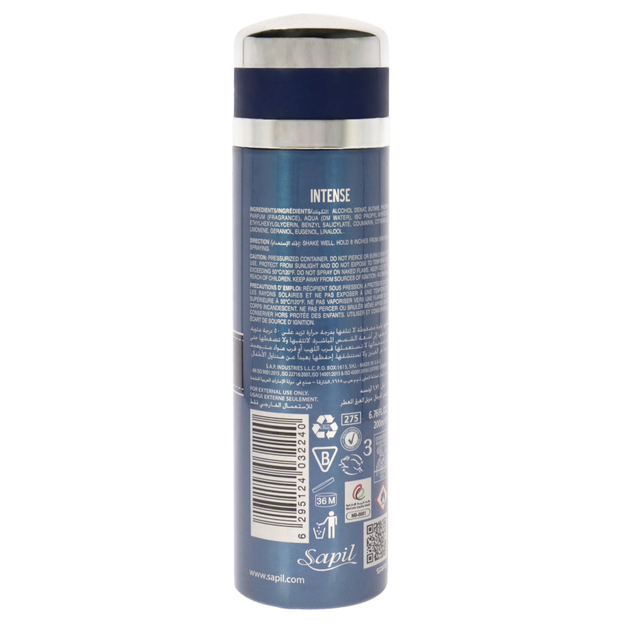 Intense by Sapil for Men - 6.76 oz Deodorant Spray, See Description, alternate image number 2