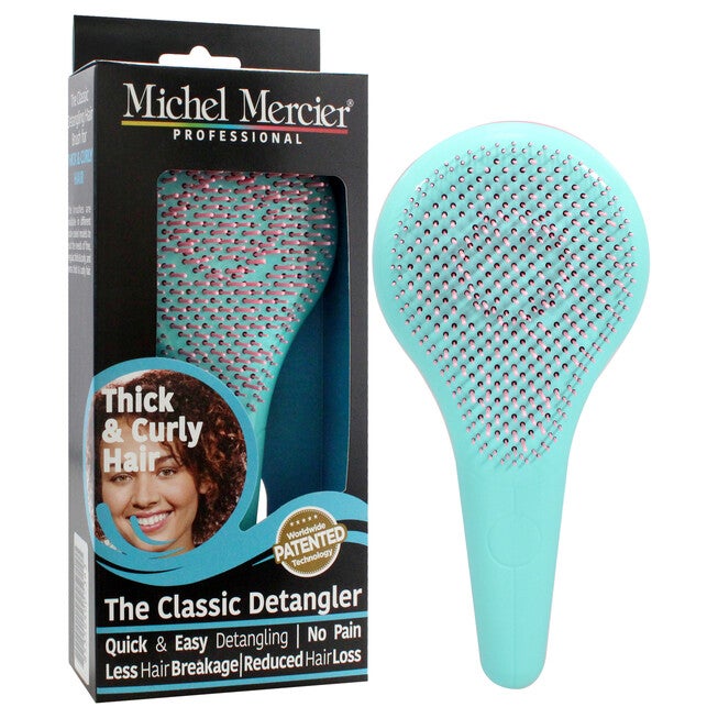 The Classic Detangler Thick and Curly Hair - Pink-Turquoise by Michel Mercier for Unisex - 1 Pc Hair Brush, , alternate image number 6
