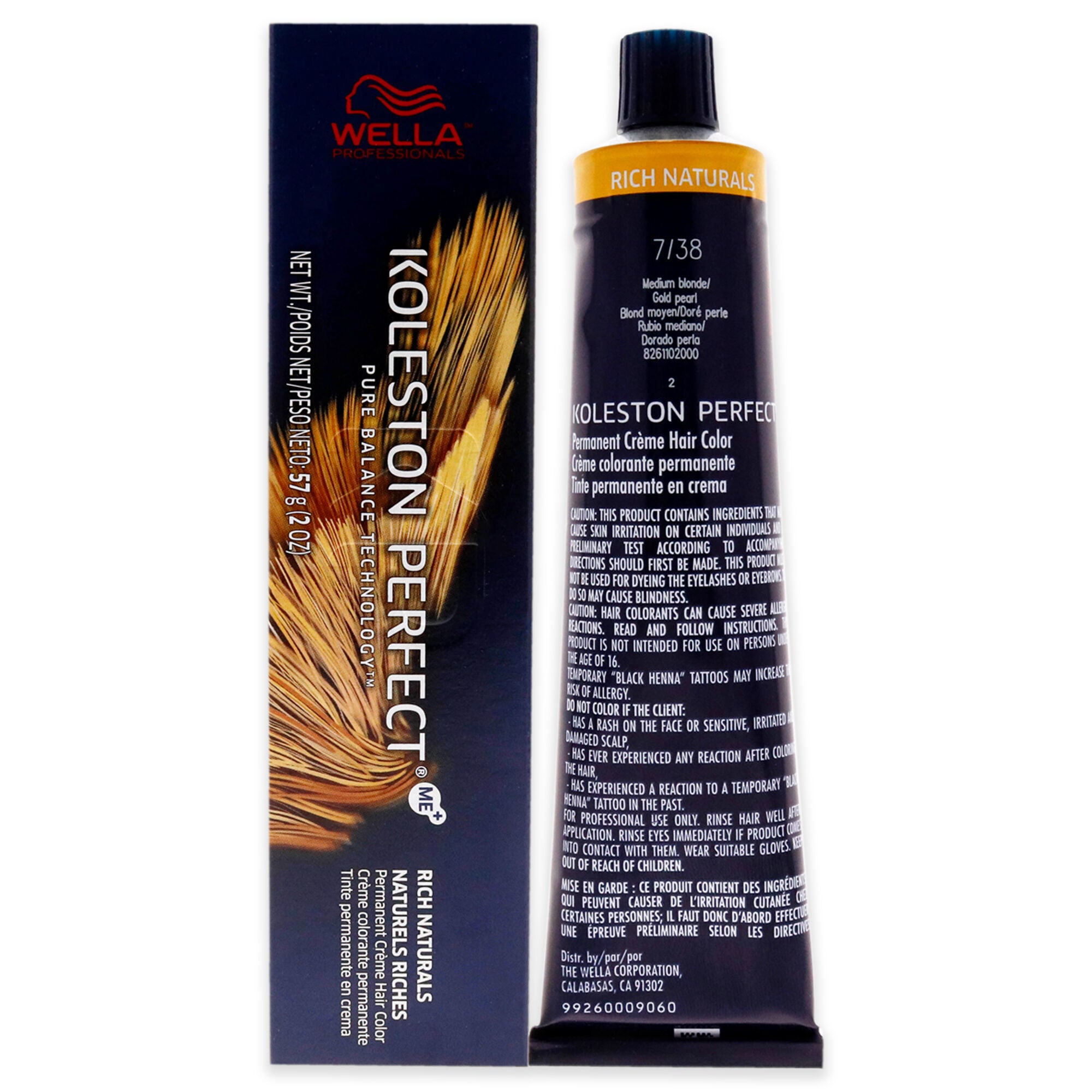 Koleston Perfect Permanent Creme Hair Color - 7 38 Medium Blonde-Gold Pearl by Wella for Unisex - 2 oz Hair Color, See Description, hi-res image number 0