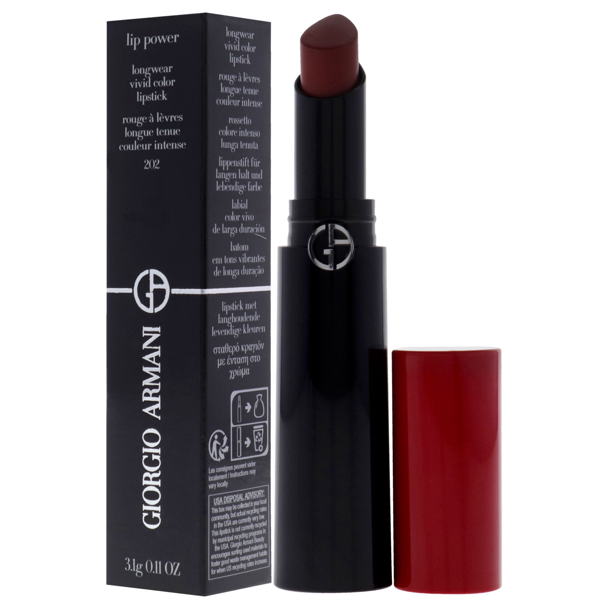 Lip Power Longwear Vivid Color Lipstick - 202 Grazia by Giorgio Armani for Women - 0.11 oz Lipstick, , alternate image number 7