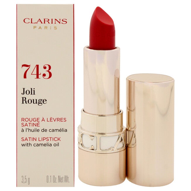 Joli Rouge Satin Lipstick - 743 Cherry Red by Clarins for Women - 0.1 oz Lipstick, See Description, hi-res image number 0