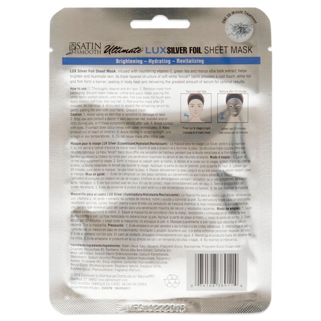 Ultimate LuxSilver Foil Sheet Mask by Satin Smooth for Women - 1 Pc Mask, See Description, alternate image number 2