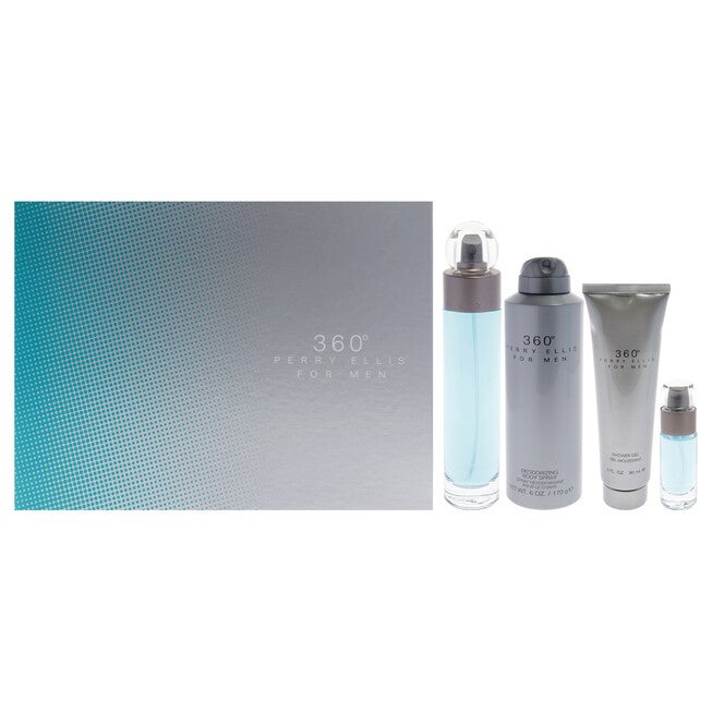 360 by Perry Ellis for Men - 4 Pc Gift Set 3.4oz EDT Spray, 6oz Deodorizing Body Spray, 3.0oz Shower Gel, 0.25oz EDT Spray, NA, hi-res image number null