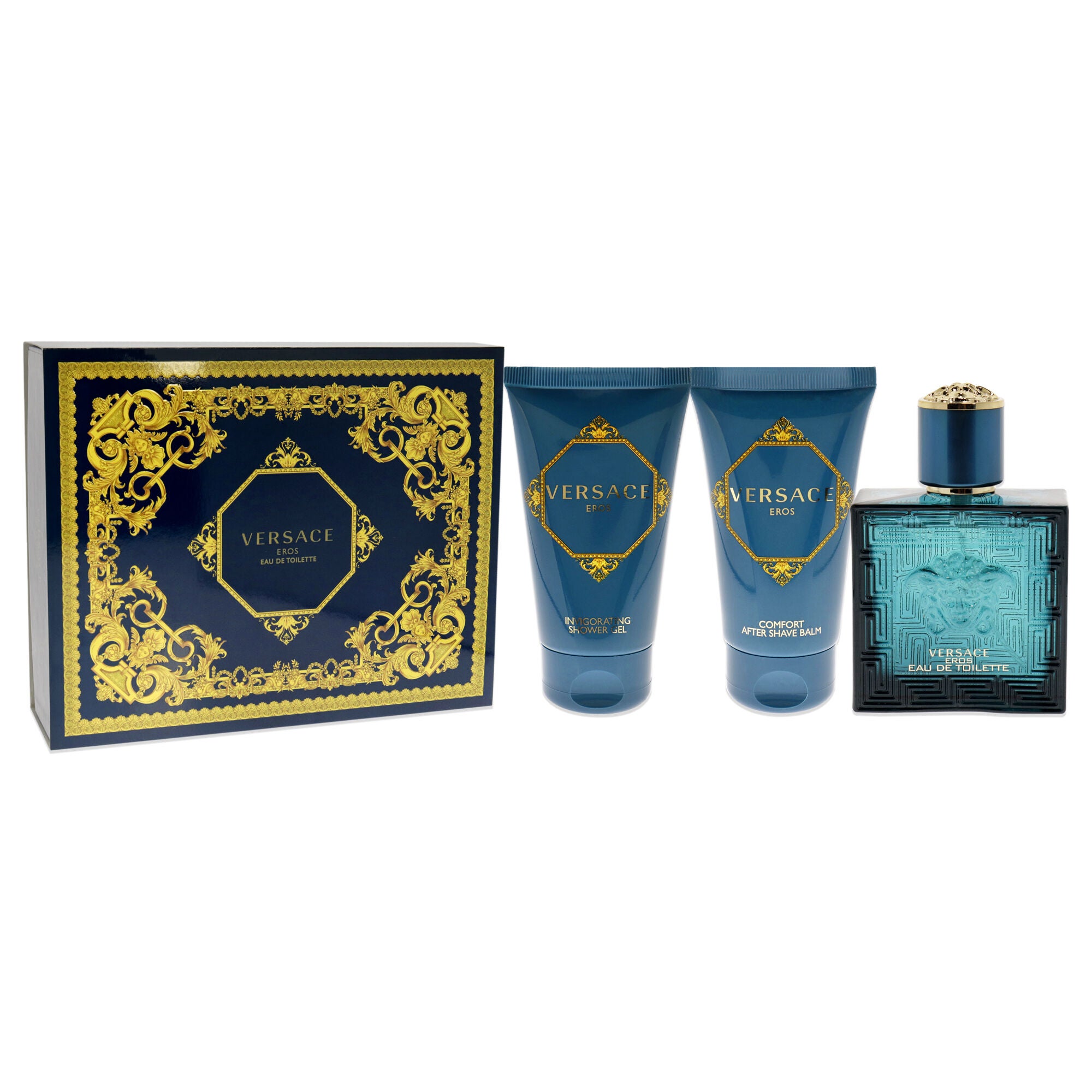 Versace Eros by Versace for Men - 3 Pc Gift Set 1.7 oz EDT Spray, 1.7 oz Comfort After Shave Balm, 1.7 oz Invigorating Shower Gel, See Description, alternate image number 1
