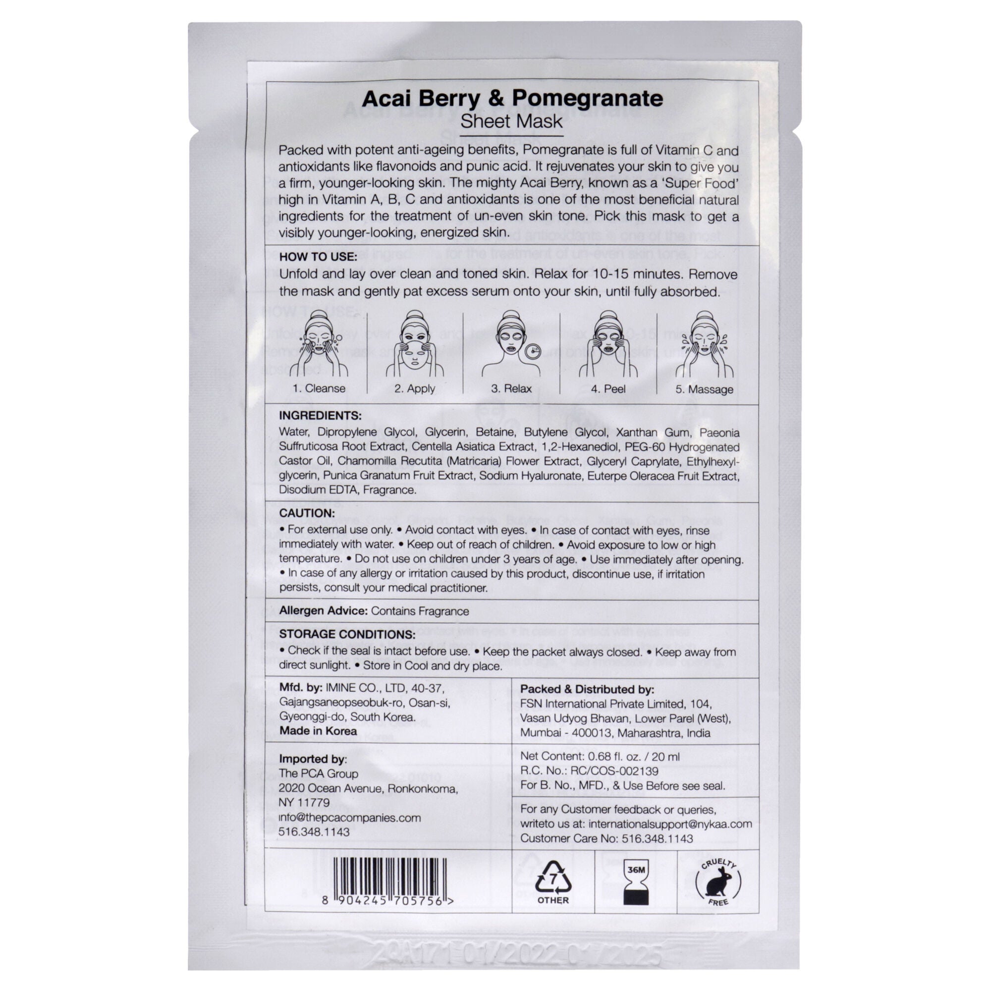 Skin Secrets Sheet Mask - Acai Berry and Pomegranate by Nykaa Naturals for Women - 1 Pc Mask, , alternate image number 3