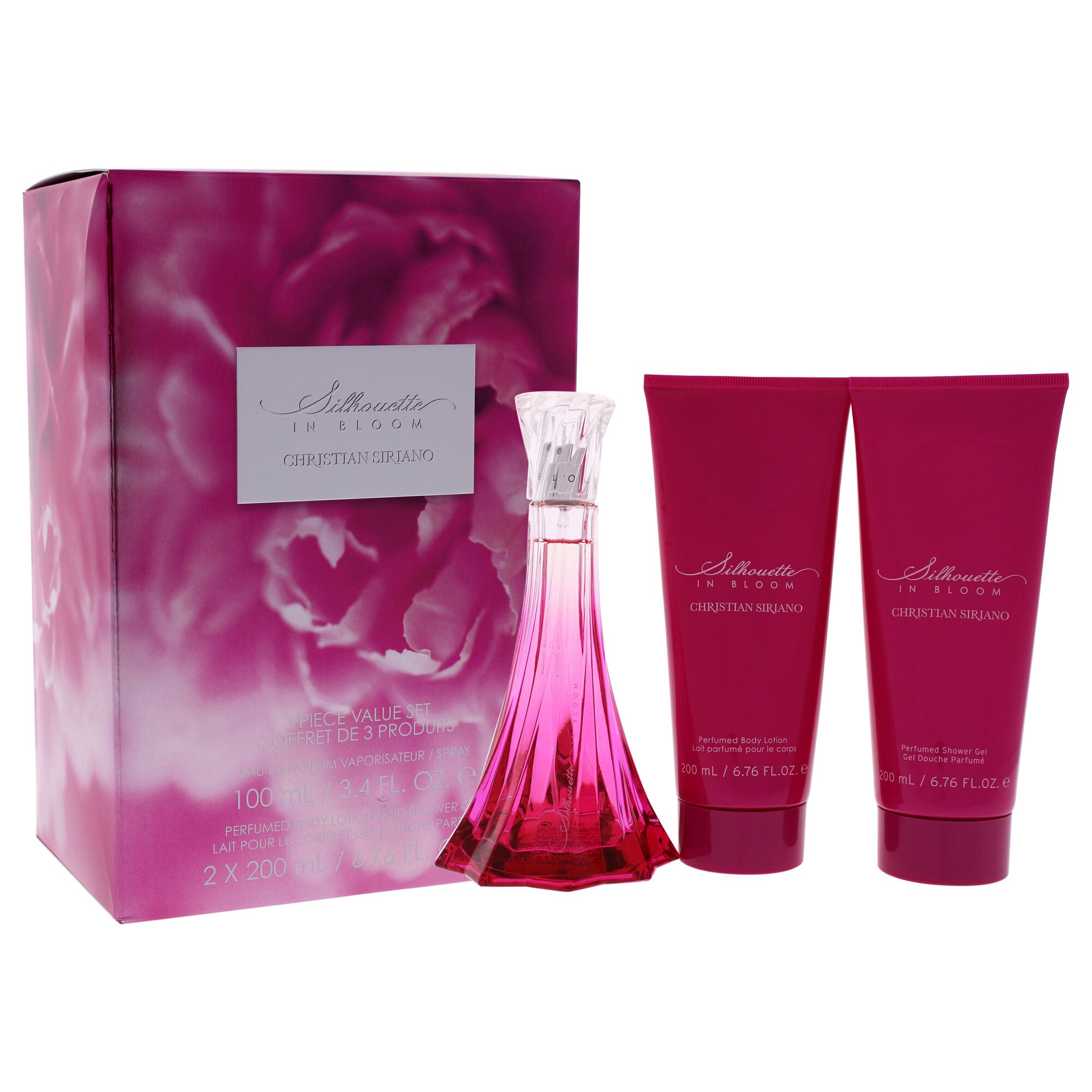 Silhouette In Bloom by Christian Siriano for Women - 3 Pc Gift Set 3.4oz EDP Spray, 6.7oz Perfumed Body Lotion, 6.7oz Perfumed Shower Gel, See Description, hi-res image number 0