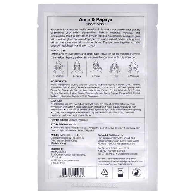 Skin Secrets Sheet Mask - Amla and Papaya by Nykaa Naturals for Women - 1 Pc Mask, See Description, alternate image number 2
