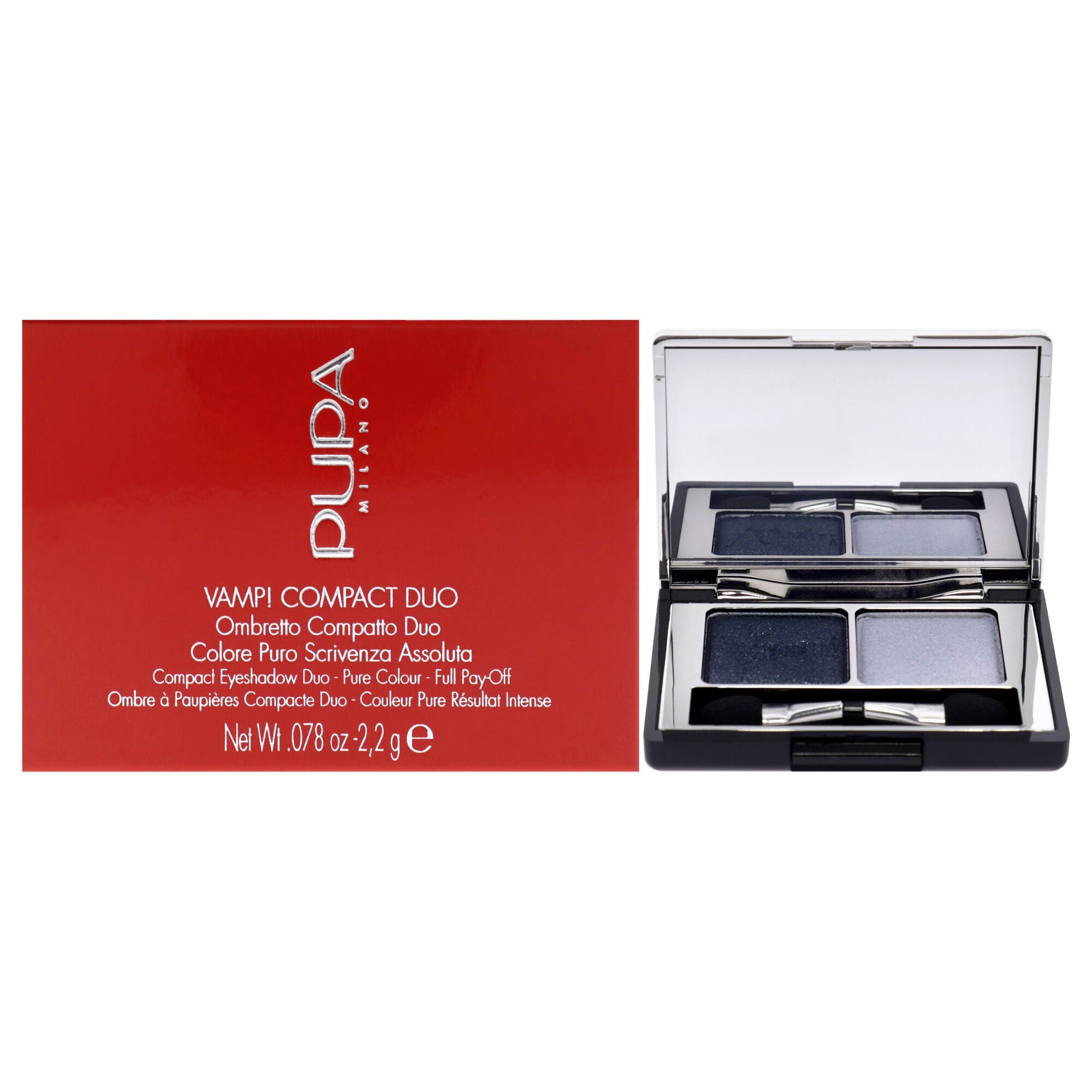 Vamp! Compact Duo Eyeshadow - 012 Magnetic Blue by Pupa Milano for Women - 0.078 oz Eye Shadow, See Description, hi-res image number 0