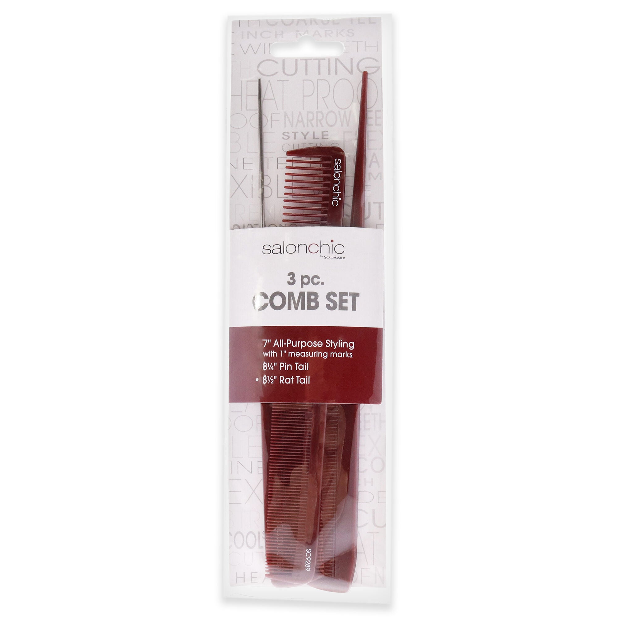 SalonChic Comb Set by SalonChic for Unisex - 3 Pc Comb, Red, alternate image number 1