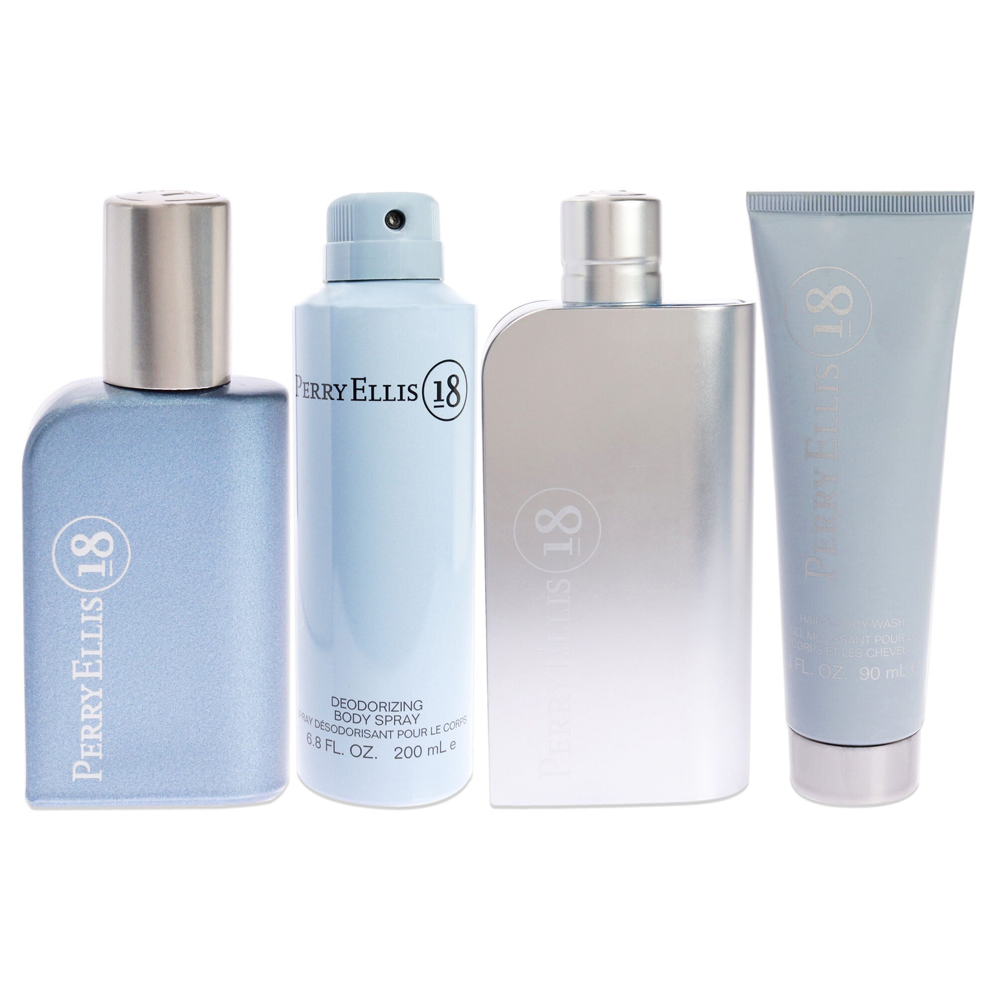 Perry Ellis 18 by Perry Ellis for Men - 4 Pc Gift Set 3.4oz EDT Spray, 0.25oz EDT Spray, 6oz Body Spray, 3oz Hair and Body Wash, See Description, alternate image number 1