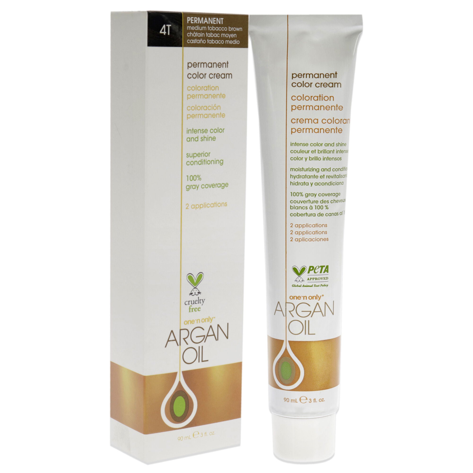 Argan Oil Permanent Color Cream - 4T Medium Tobacoo Brown by One n Only for Unisex - 3 oz Hair Color, See Description, alternate image number 1