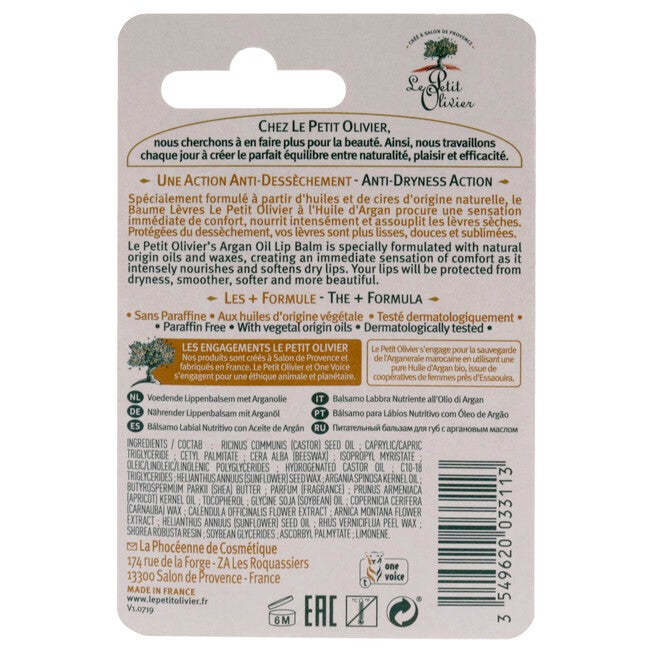 Nourishing Lip Balm Stick - Argan Oil by Le Petit Olivier for Women - 0.14 oz Lip Balm, See Description, alternate image number 2