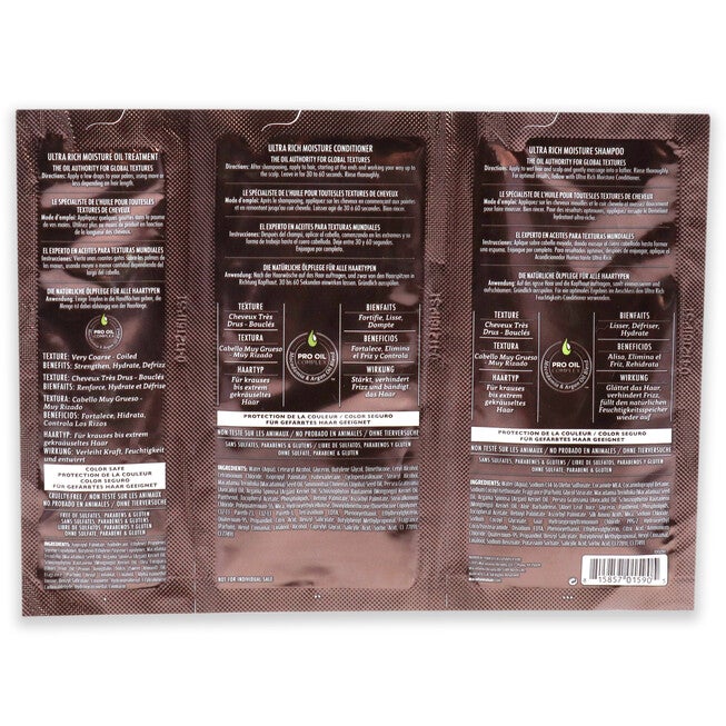 Professional Ultra Rich Moisture Set by Macadamia Oil for Unisex - 3 Pc Kit 0.34oz Shampoo, 0.34oz Conditioner, 0.17oz Oil Treatment, See Description, alternate image number 2