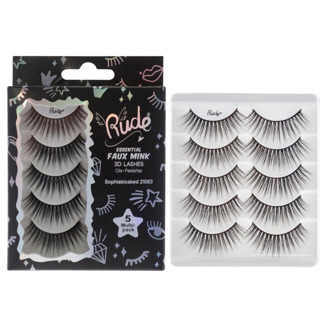 Essential Faux Mink 3D Lashes - Sophisticated by Rude Cosmetics for Women - 5 Pair Eyelashes, See Description, hi-res image number 0
