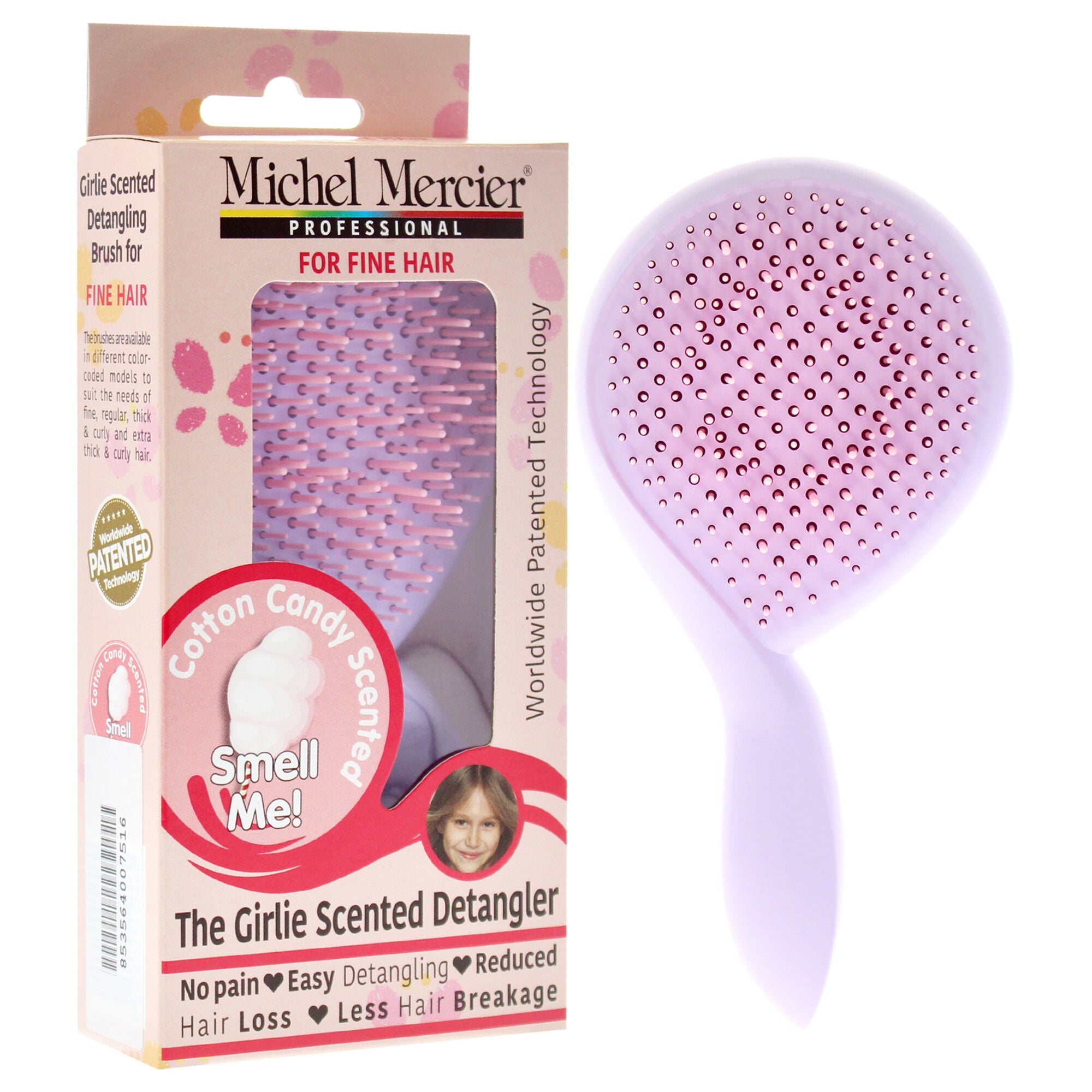 The Girlie Scented Detangler Brush Cotton Candy Fine Hair - Purple-Pink by Michel Mercier for Women - 1 Pc Hair Brush, See Description, alternate image number 2