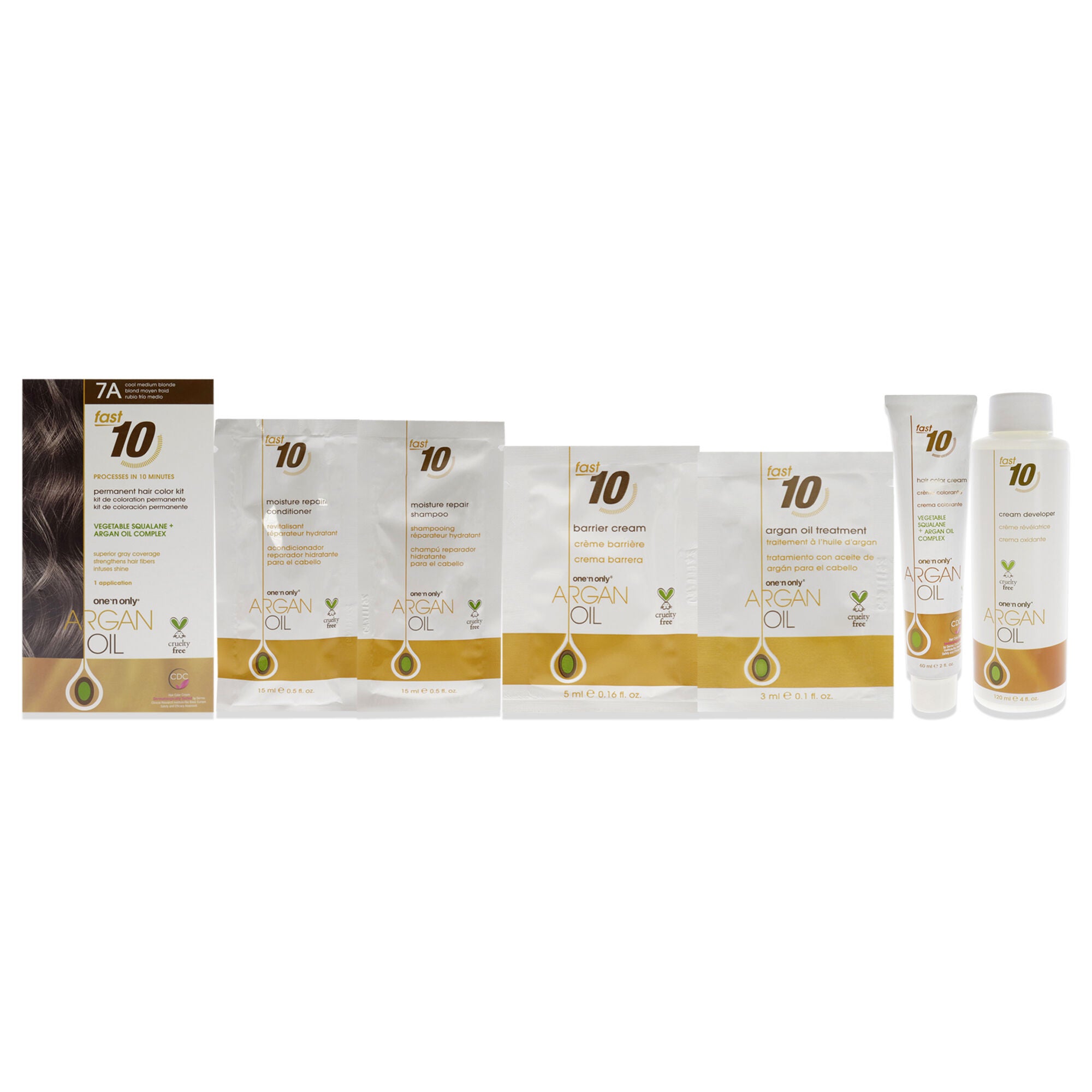 Argan Oil Fast 10 Permanent Hair Color Kit - 7A Cool Medium Blonde by One n Only for Unisex - 1 Pc Hair Color, See Description, hi-res image number 0