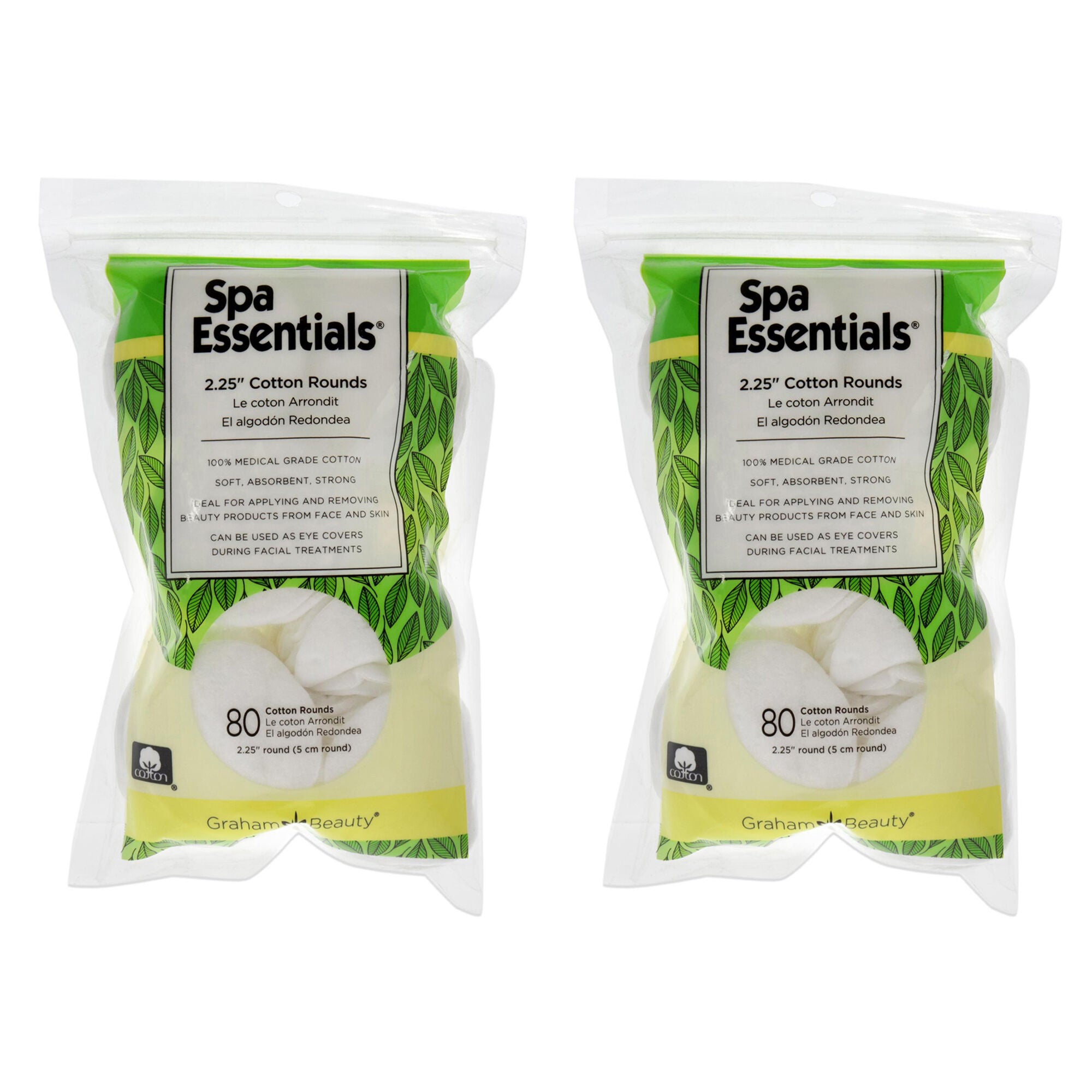 Cotton Rounds - 2.25 by Spa Essentials for Women - 80 Count Cotton Pads - Pack of 2, White, hi-res image number 0