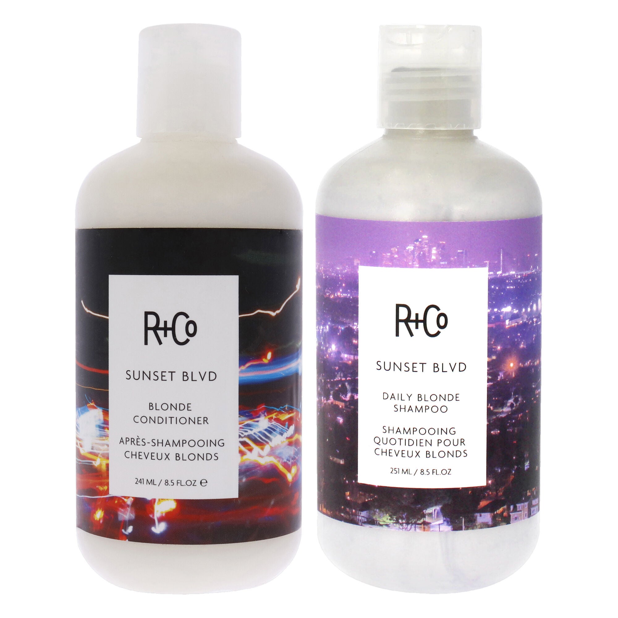 Sunset Blvd Blonde Shampoo and Conditioner Kit by R+Co for Unisex - 2 Pc Kit 8.5oz Shampoo, 8.5oz Conditioner, White, hi-res image number 0