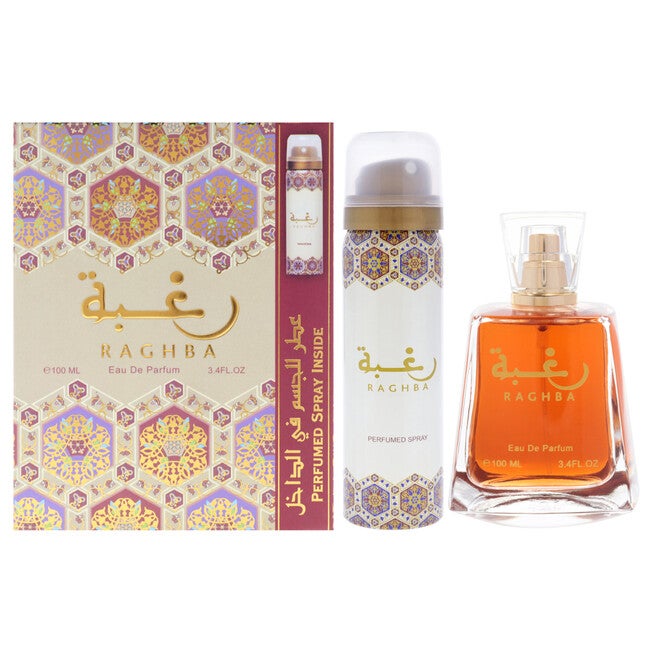 Raghba by Lattafa for Unisex - 2 Pc Gift Set 3.4oz EDP Spray, 1.7oz Perfumed Spray, See Description, hi-res image number 0