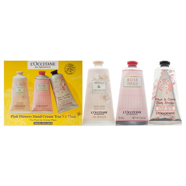 Pink Flowers Hand Cream Trio by LOccitane for Unisex - 3 x 2.6 oz Neroli and Orchidee Hand Cream, Rose Hand Cream, Cherry Blossom Hand Cream, NA, hi-res image number null