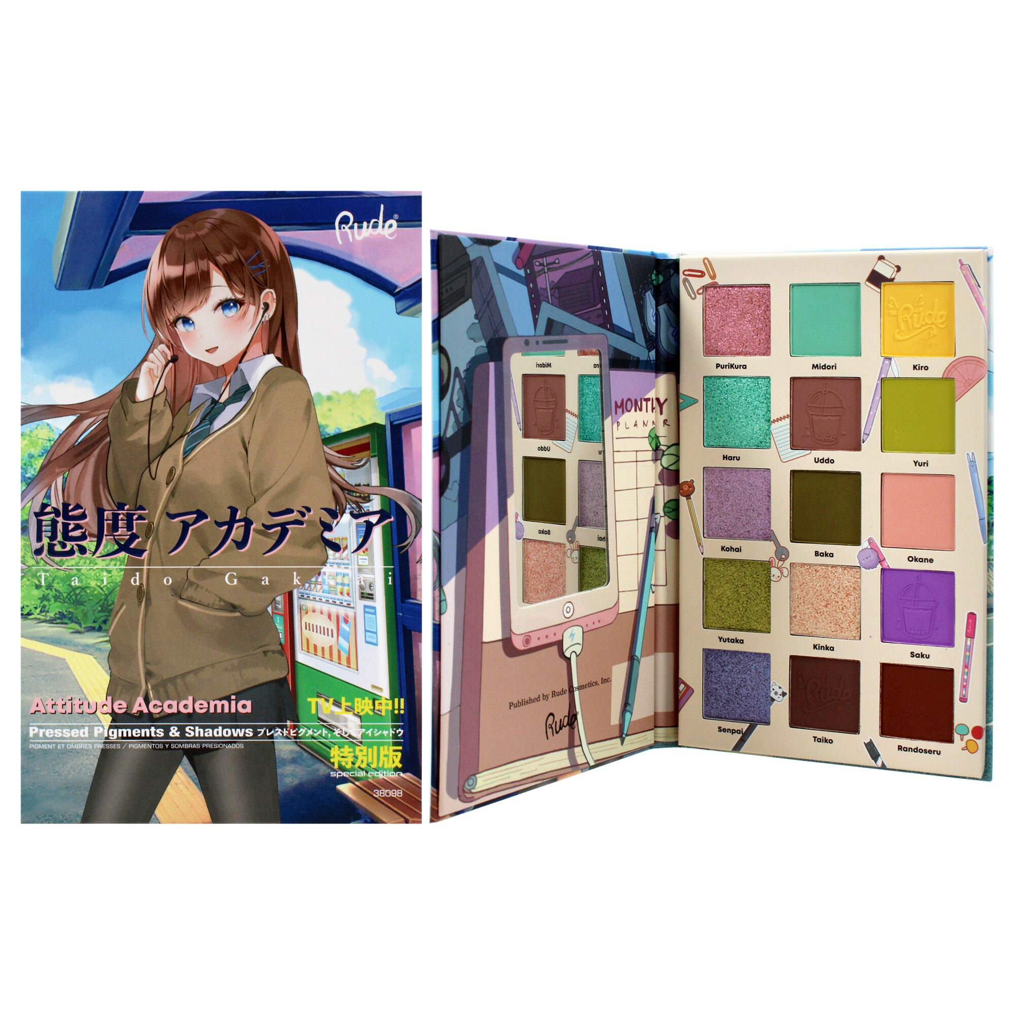 Manga Collection Pressed Pigments and Shadows Palette - Attitude Academia by Rude Cosmetics for Women - 0.77 oz Palette, See Description, hi-res image number 0
