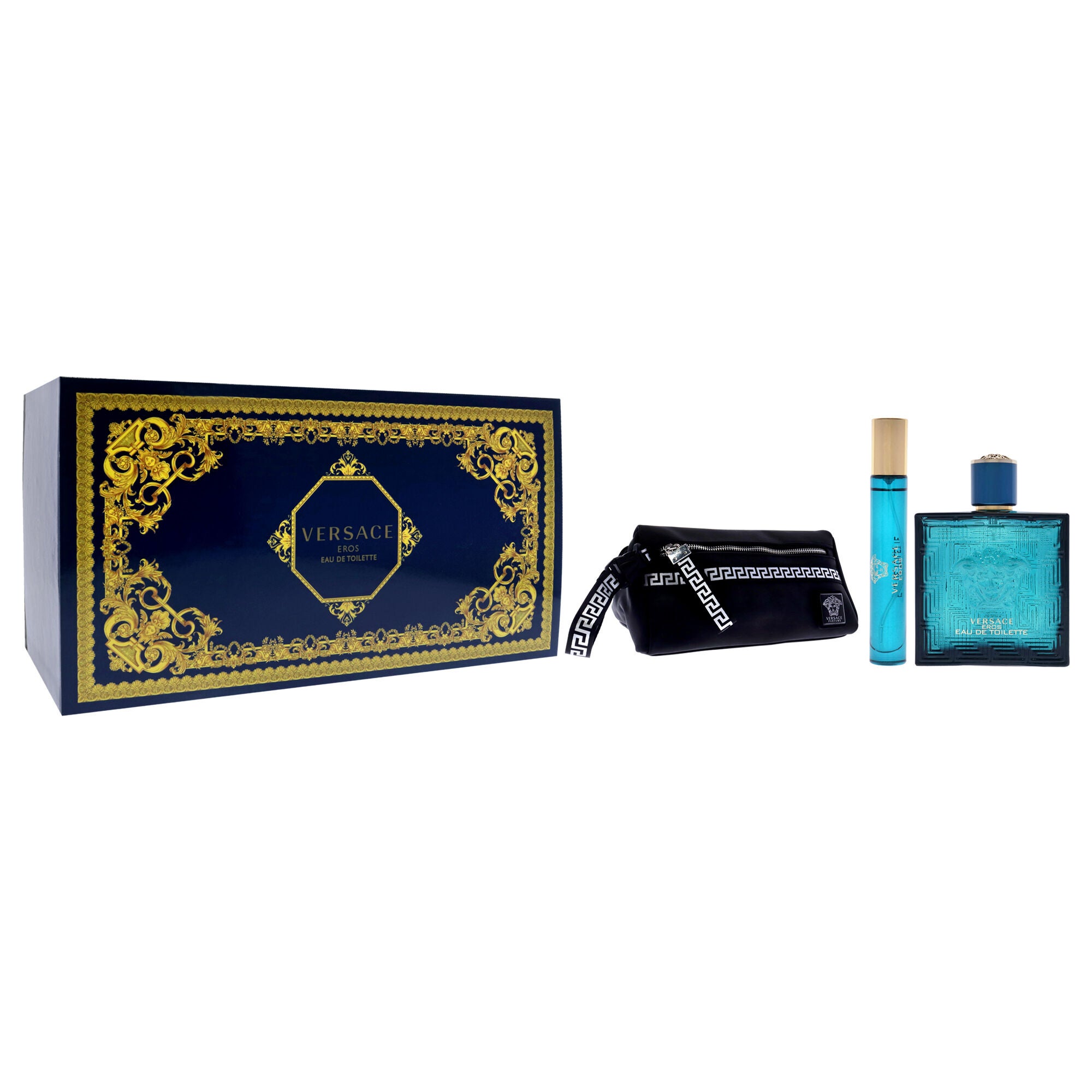 Versace Eros by Versace for Men - 3 Pc Gift Set 3.4oz EDT Spray, 10ml EDT Spray, Blue Trousse, See Description, alternate image number 2