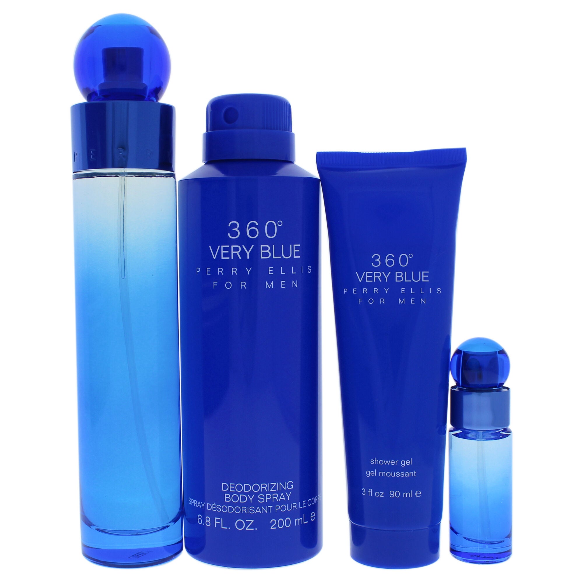 360 Very Blue by Perry Ellis for Men - 4 Pc Gift Set 3.4oz EDT Spray, 7.5ml EDT Spray, 6.8oz Body Spray, 3oz Shower Gel, See Description, alternate image number 3
