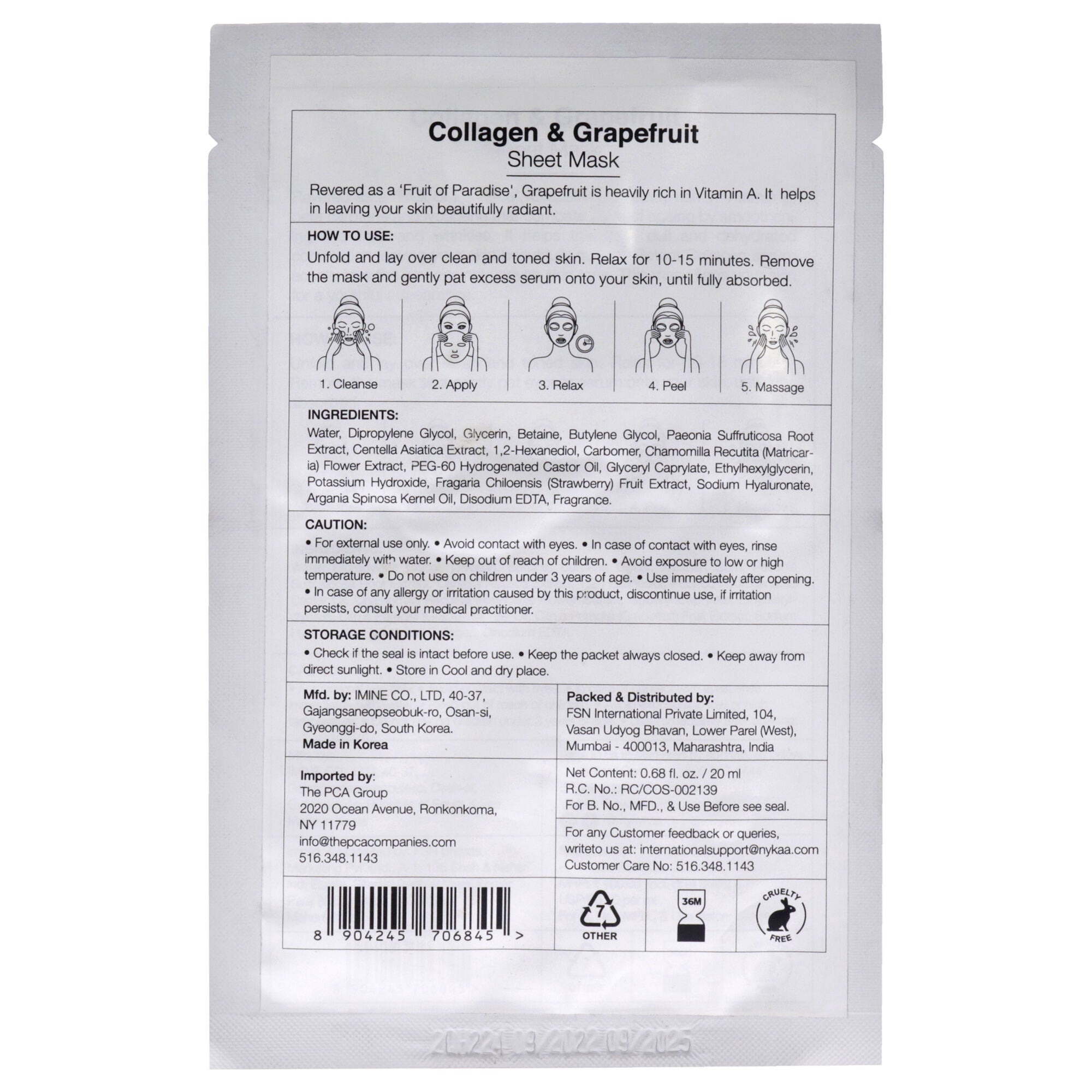 Skin Secrets Sheet Mask - Collagen and Grapefruit by Nykaa Naturals for Women - 1 Pc Mask, , alternate image number 4