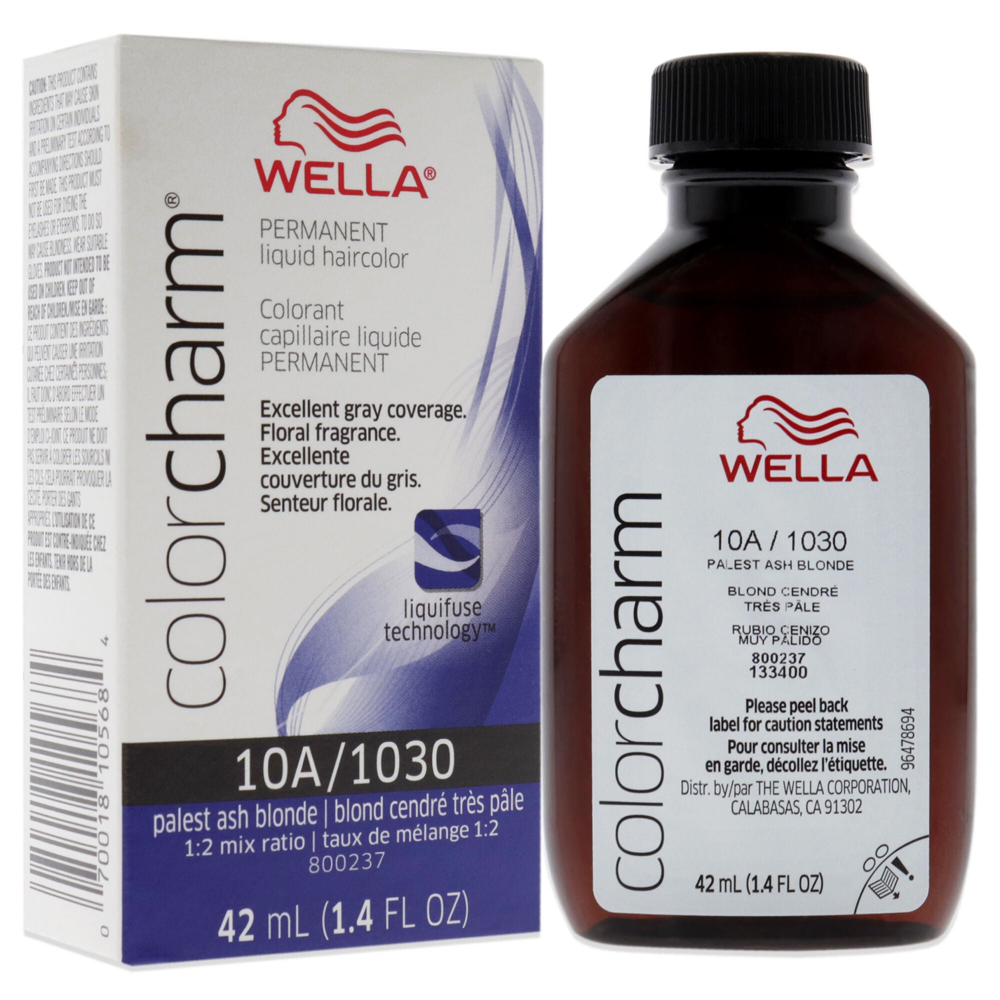 Color Charm Permanent Liquid Hair Color - 1030 10A Palest Ash Blonde by Wella for Unisex - 1.42 oz Hair Color, See Description, alternate image number 2