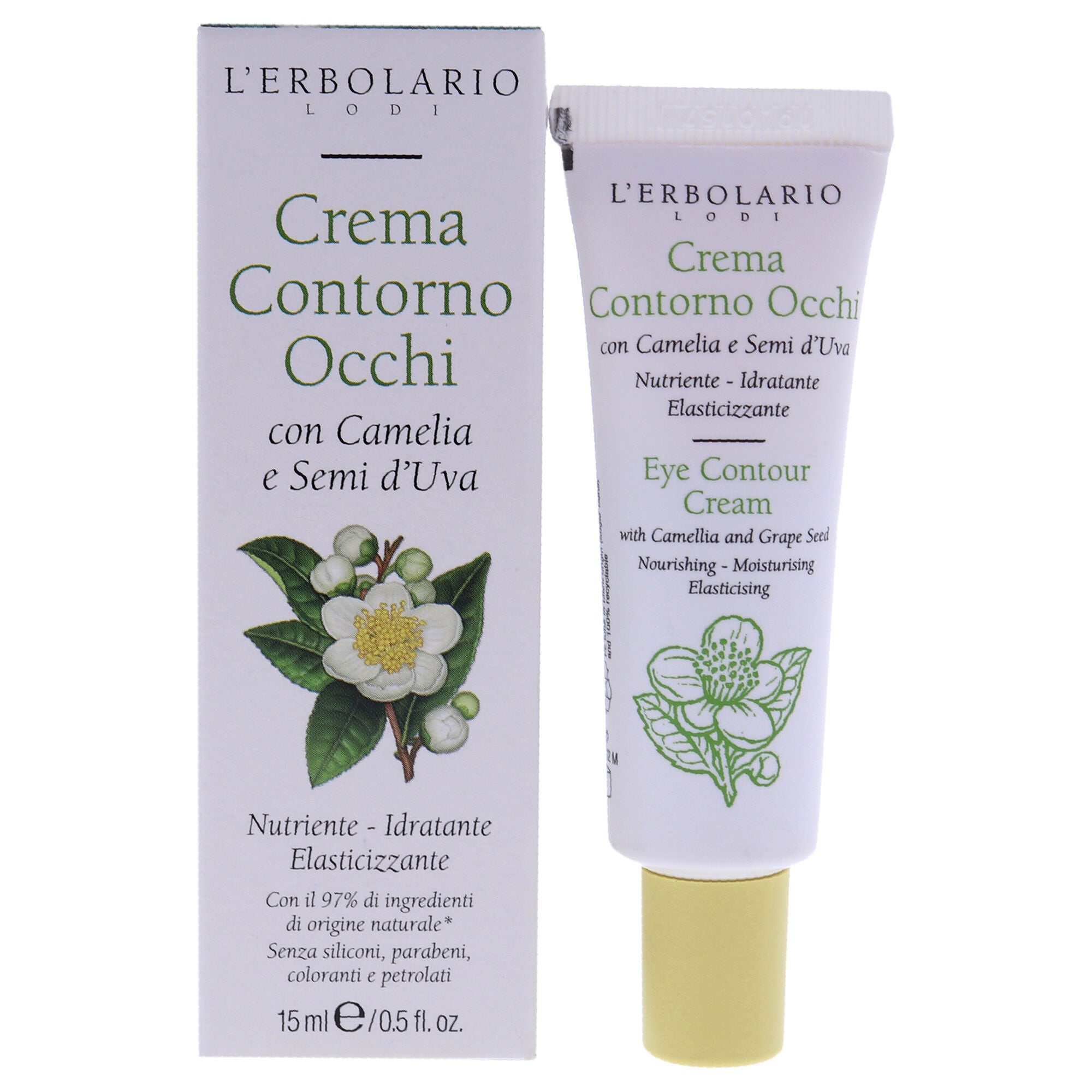 Eye Contour Cream with Camelia and Grape Seed by LErbolario for Unisex - 0.5 oz Cream, See Description, hi-res image number 0