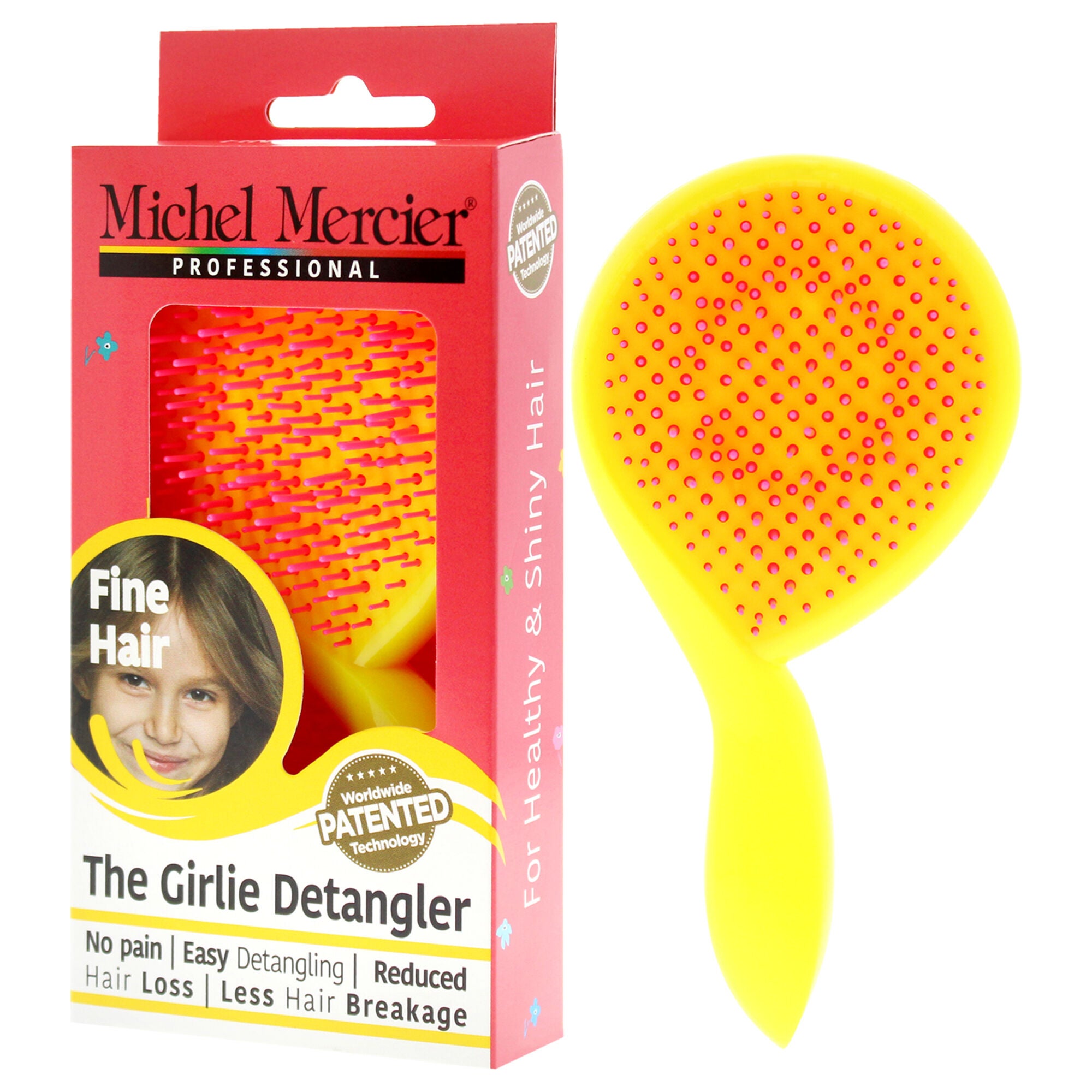 The Girlie Detangler Brush Fine Hair - Pink-Yellow by Michel Mercier for Women - 1 Pc Hair Brush, See Description, alternate image number 2