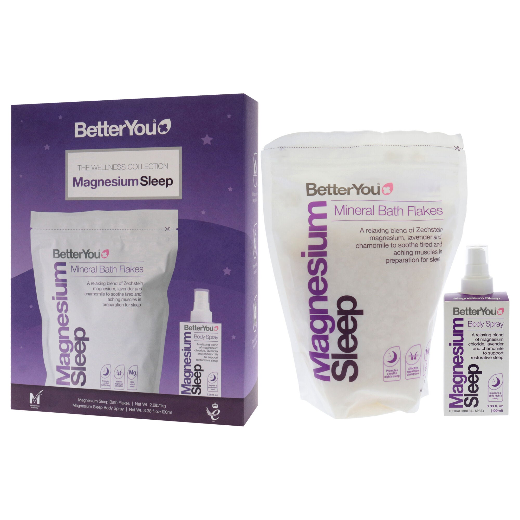 The Wellness Collection - Magnesium Sleep by BetterYou for Unisex - 2 Pc 3.38oz Body Spray, 35.2oz Bath Salt, See Description, alternate image number 2