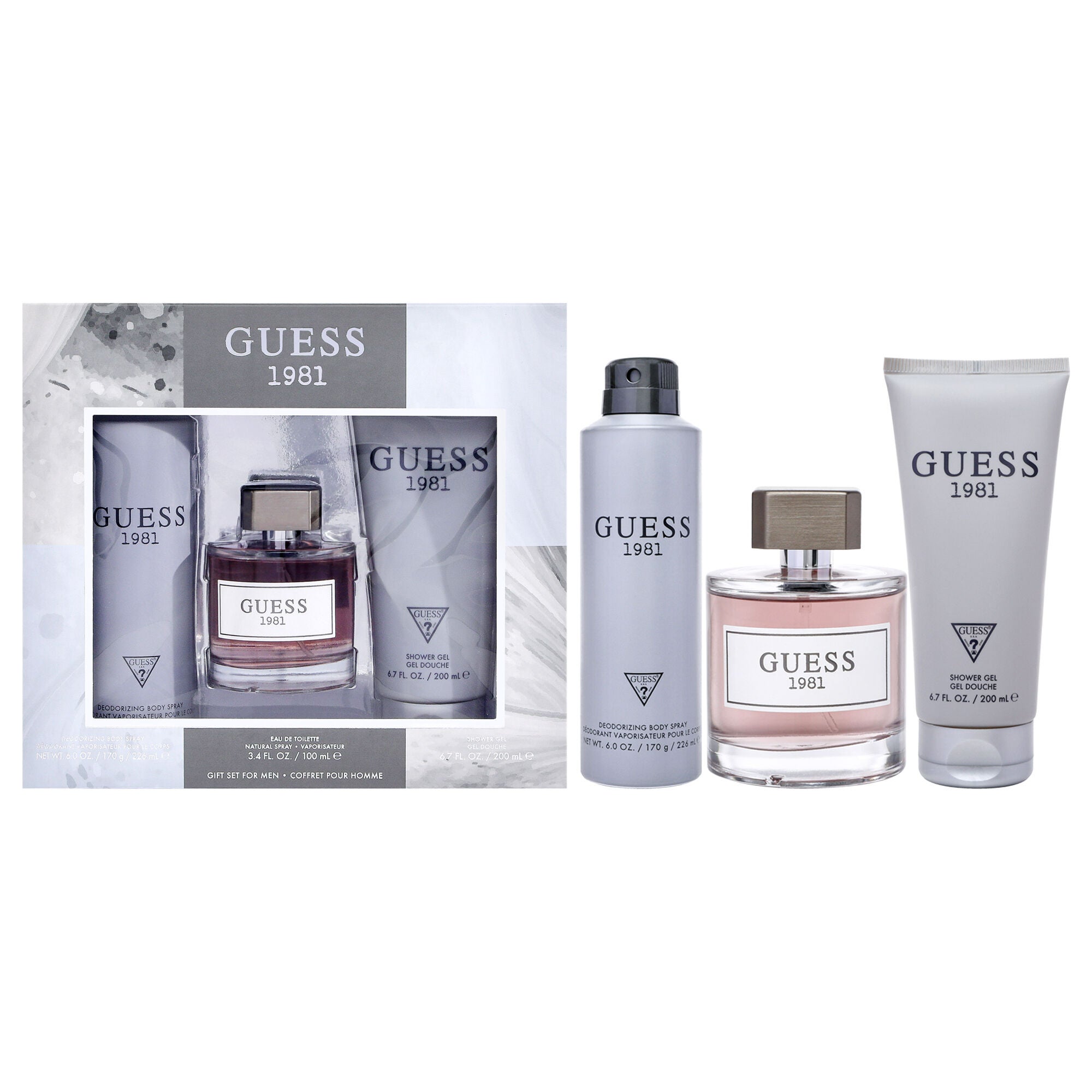 Guess 1981 by Guess for Men - 3 Pc Gift Set 3.4oz EDT Spray, 6oz Deodorant Body Spray, 6.7oz Shower Gel, See Description, hi-res image number 0