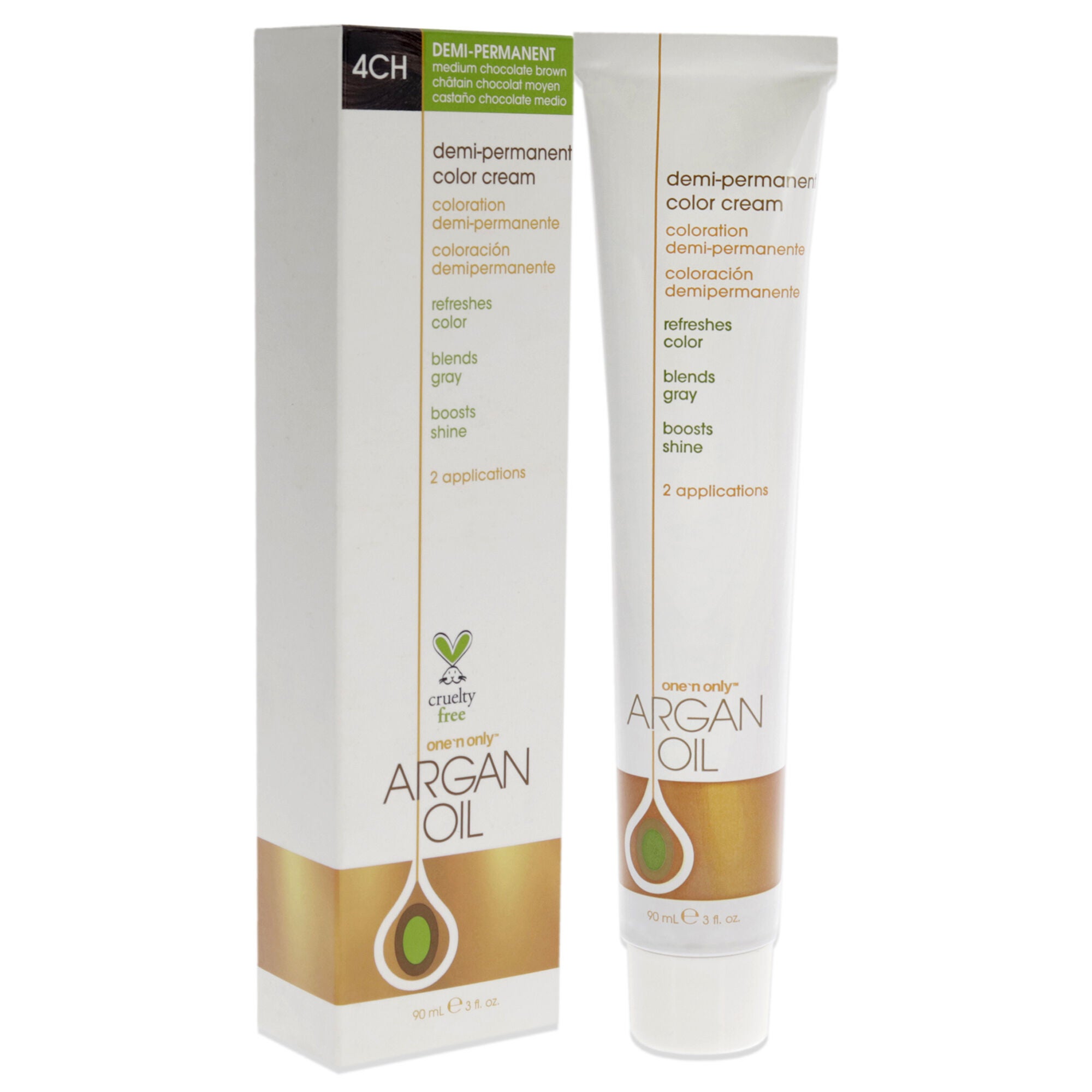 Argan Oil Demi-Permanent Color Cream - 4CH Medium Chocolate Brown by One n Only for Unisex - 3 oz Hair Color, See Description, alternate image number 2