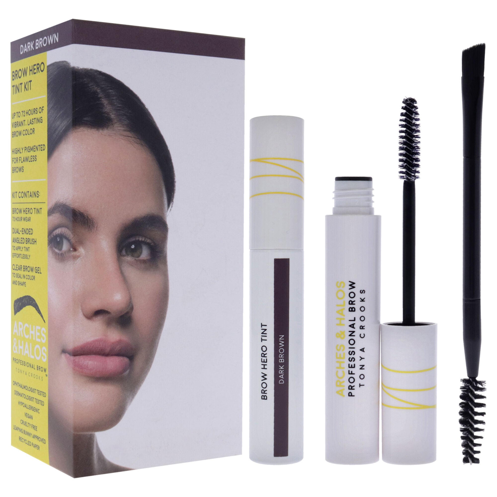 Brow Hero Tint Kit - Dark Brown by Arches and Halos for Women - 3 Pc 0.169oz Clear Brow Gel, 0.270oz Brow Hero Tint, Dual-Ended Angled Brush, , alternate image number 6