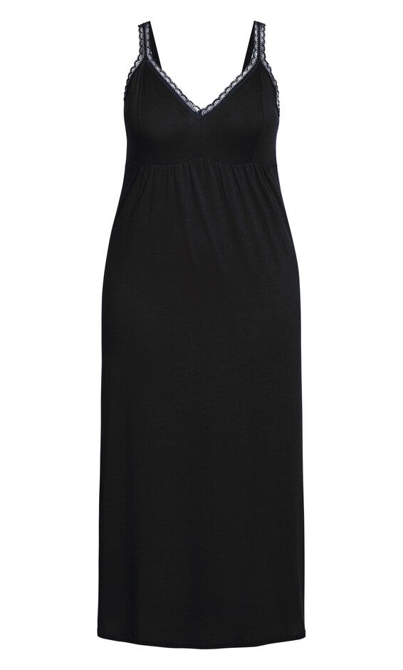 Lace Trim Maxi Sleep Dress - black, , alternate image number 2