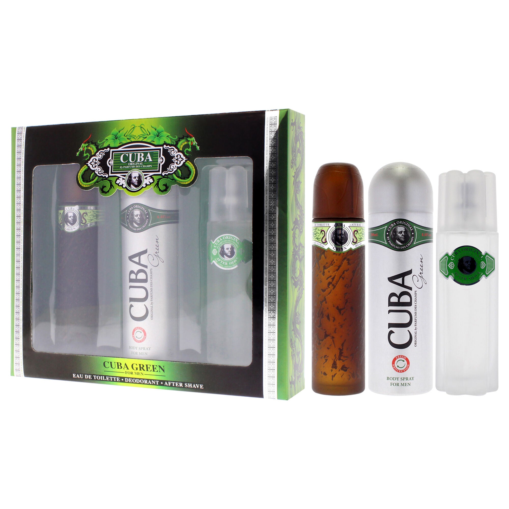 Cuba Green by Cuba for Men - 3 Pc Gift Set 3.3oz EDT Spray, 6.7oz Body Spray, 3.3oz After Shave, See Description, alternate image number 3