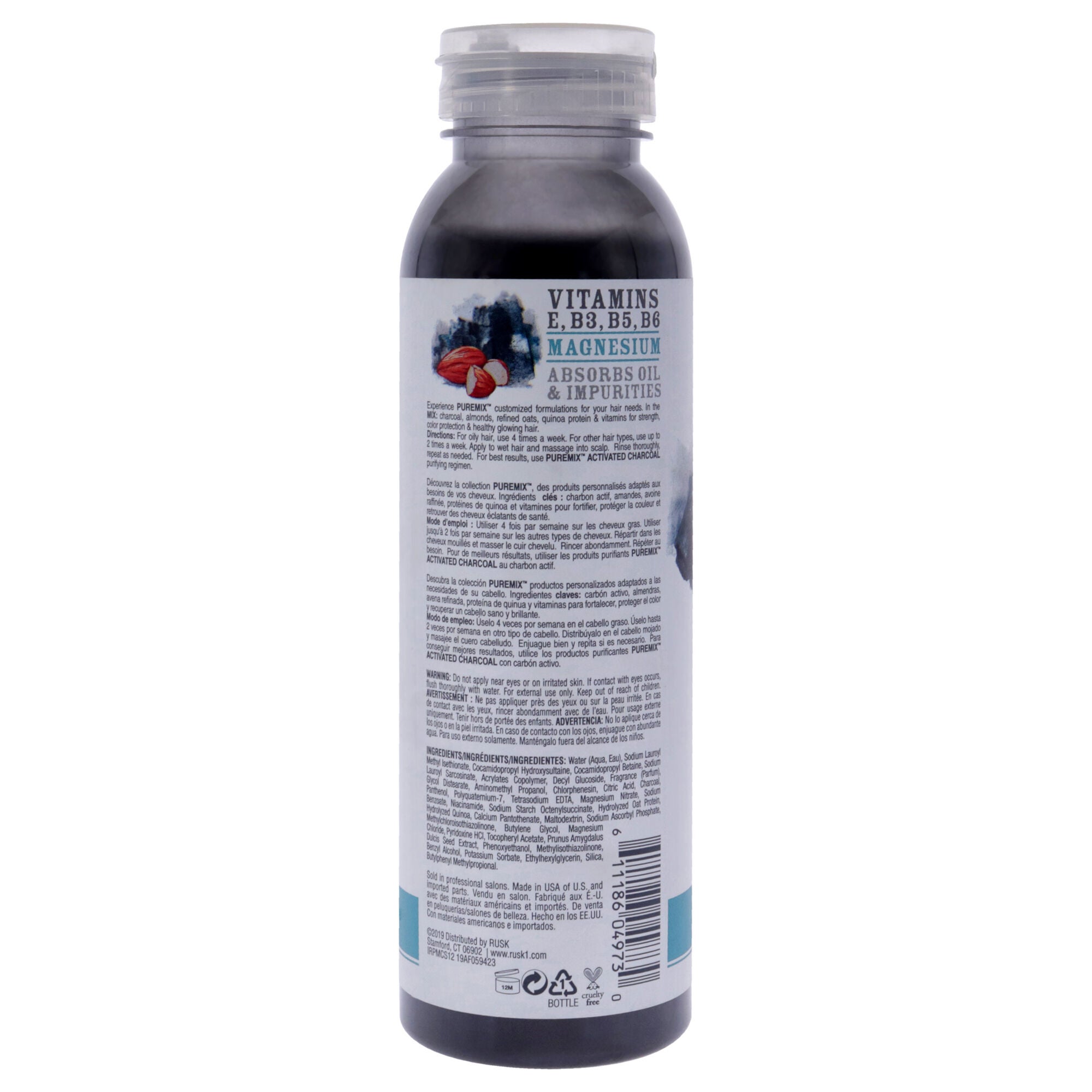 Puremix Activated Charcoal Purifying Shampoo by Rusk for Unisex - 12 oz Shampoo, See Description, alternate image number 1
