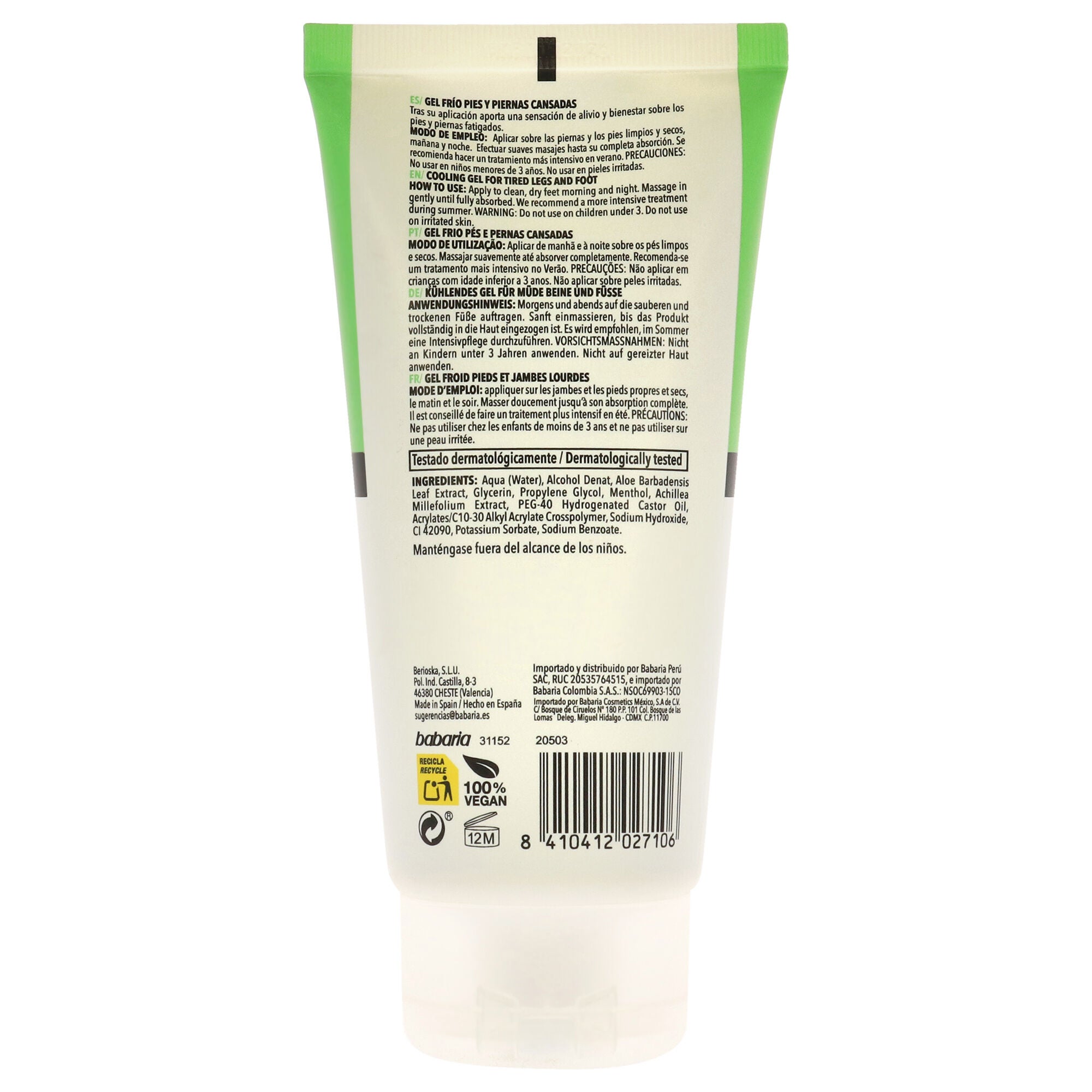 Cooling Gel For Legs and Feet by Babaria for Unisex - 5.07 oz Gel, See Description, alternate image number 1