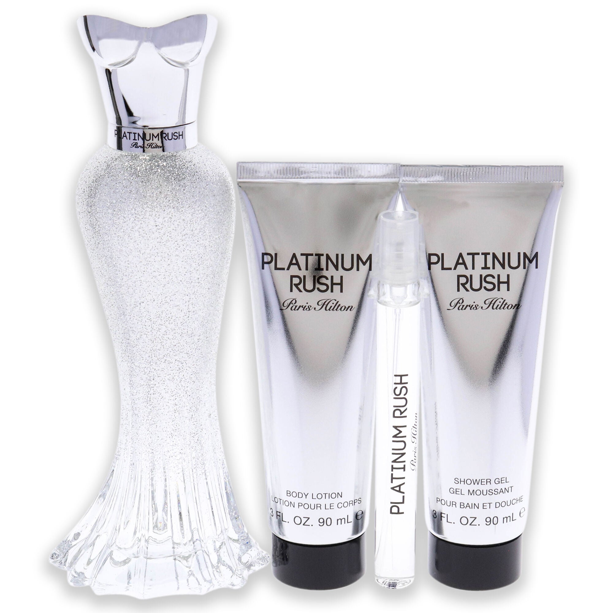 Platinum Rush by Paris Hilton for Women - 4 Pc Gift Set 3.4 oz EDP Spray, 0.33oz EDP Spray, 3oz Body Lotion, 3oz Shower Gel, See Description, alternate image number 1