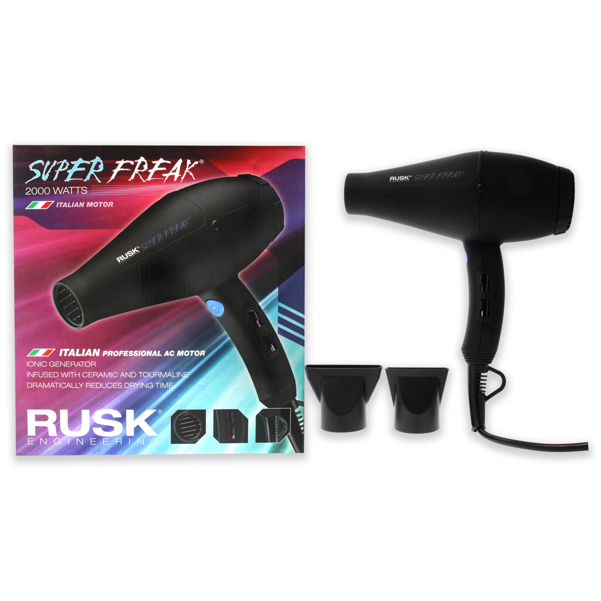 Engineering Super Freak 2000 Watt Dryer - Black by Rusk for Unisex - 1 Pc Hair Dryer, See Description, hi-res image number 0