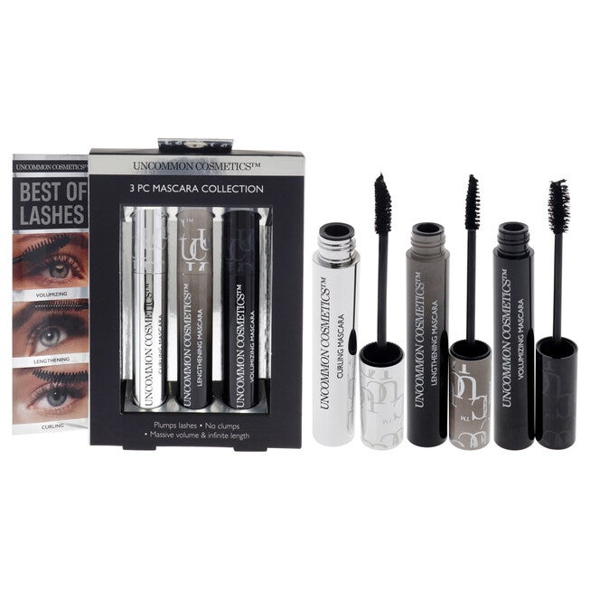 Best Of Lashes Mascara Collection Set by Uncommon Cosmetics Women - 3 Pc 0.27oz Lengthening Mascara, 0.27oz Volumizing Mascara, 0.27oz Curling Mascara, See Description, hi-res image number 0