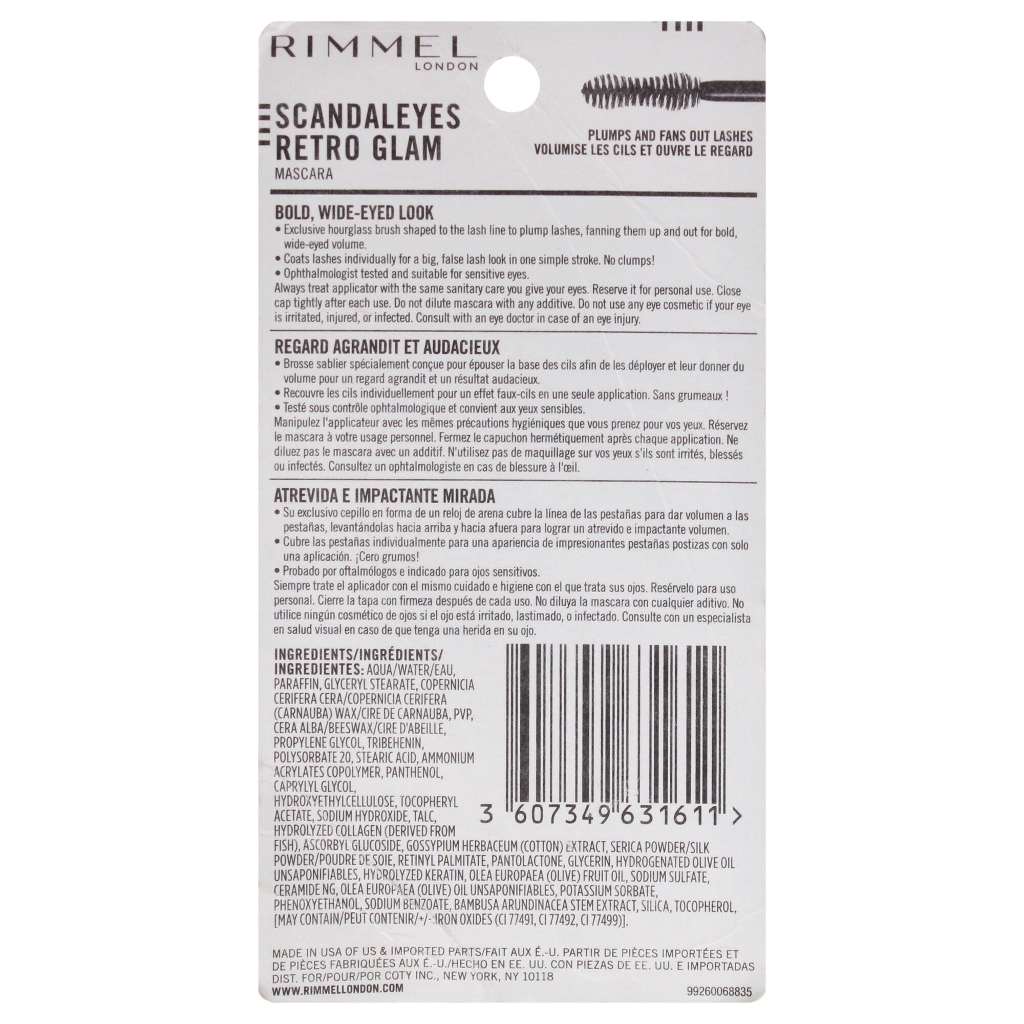 Scandal Eyes Retro Glam Mascara - 001 Black Noir by Rimmel London for Women - 0.41 oz Mascara, See Description, alternate image number 1