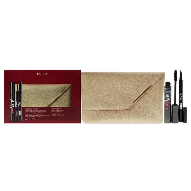 Vamp! All in One and Skinny Liner Set by Pupa Milano for Women - 3 Pc 0.30oz Vamp! All in One Mascara - 101 Black, 0.034oz Skinny Liner, Handy Bag, See Description, hi-res image number 0