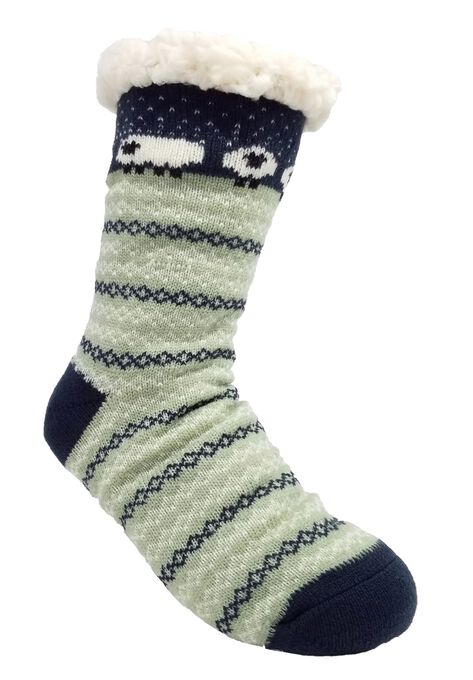 Sheep Fairisle Slipper Socks, GREY MINT, hi-res image number null